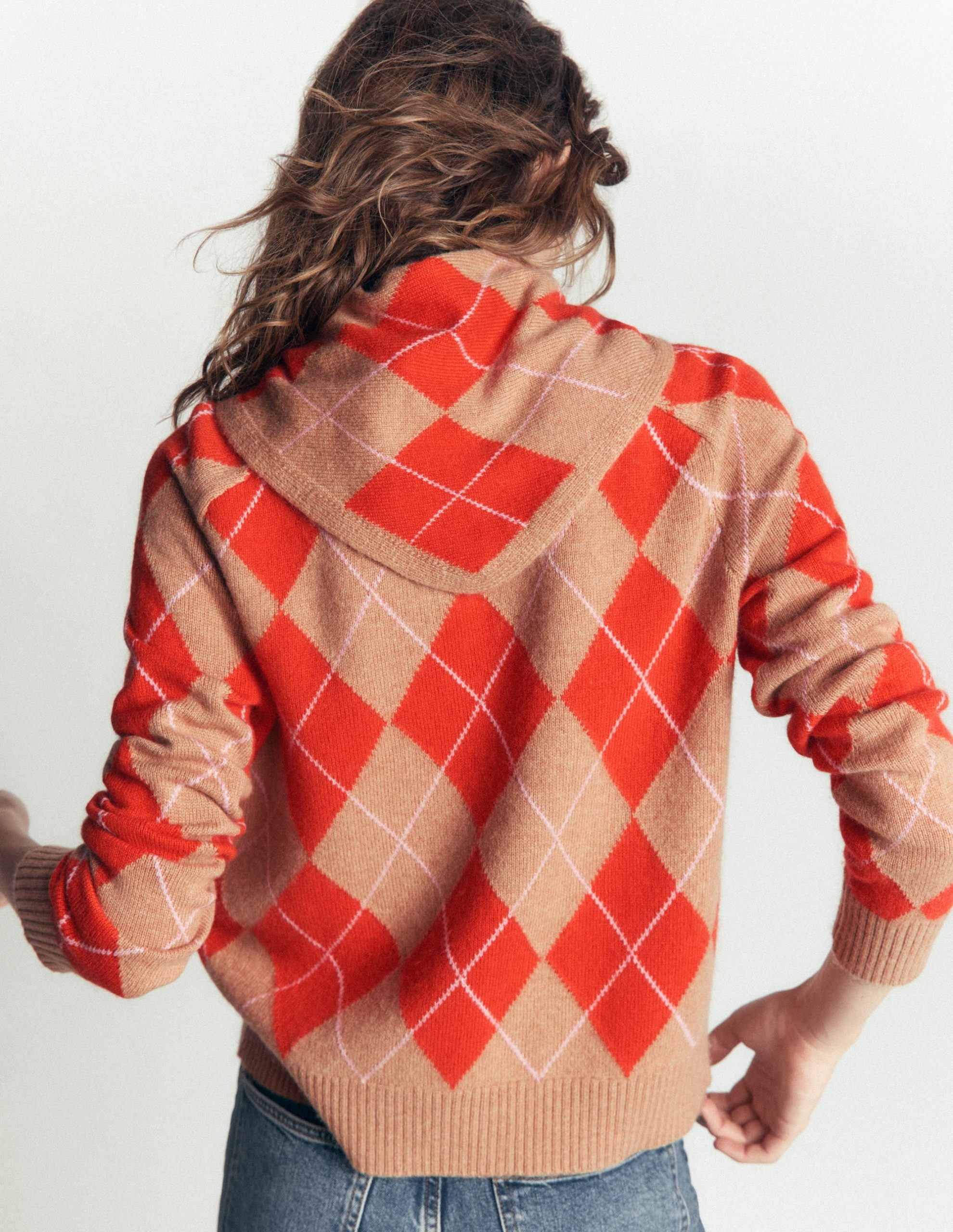 Alpaca Knitted Neckerchief-Camel and Fiesta Argyle - Image 3