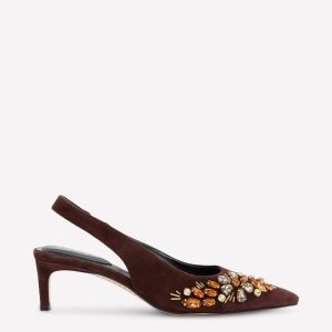 Hope Pointed Slingback Heels-Bitter Chocolate Embellished