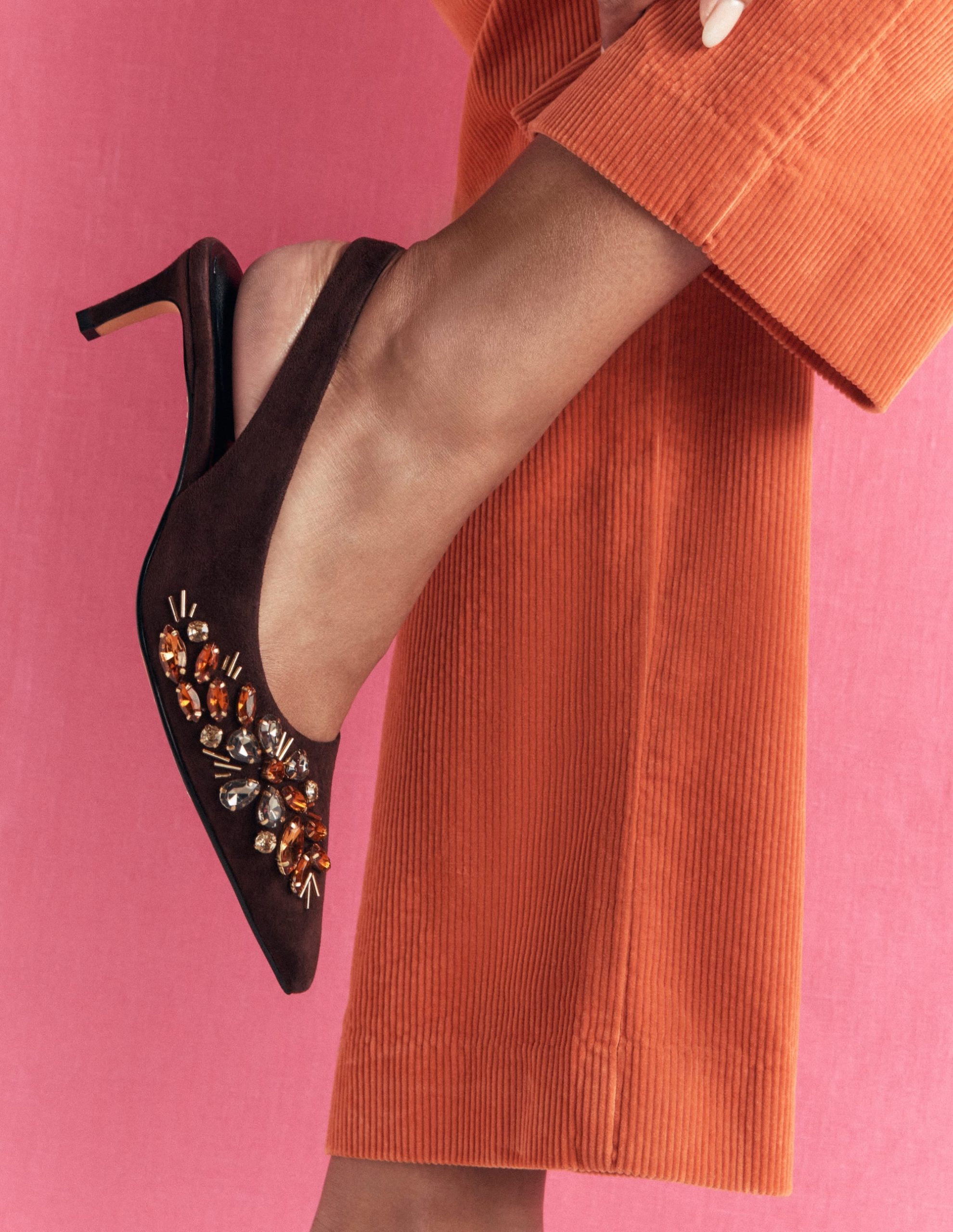 Hope Pointed Slingback Heels-Bitter Chocolate Embellished - Image 2