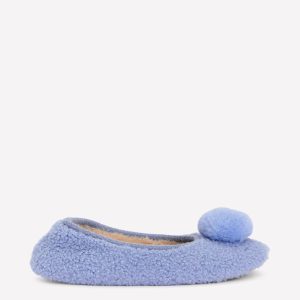 Borg Pompom Slippers-Blue