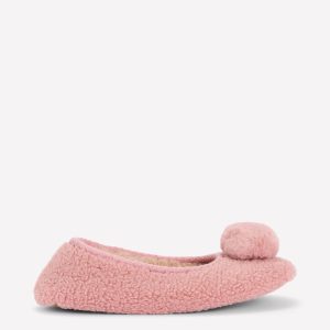 Borg Pompom Slippers-Pink