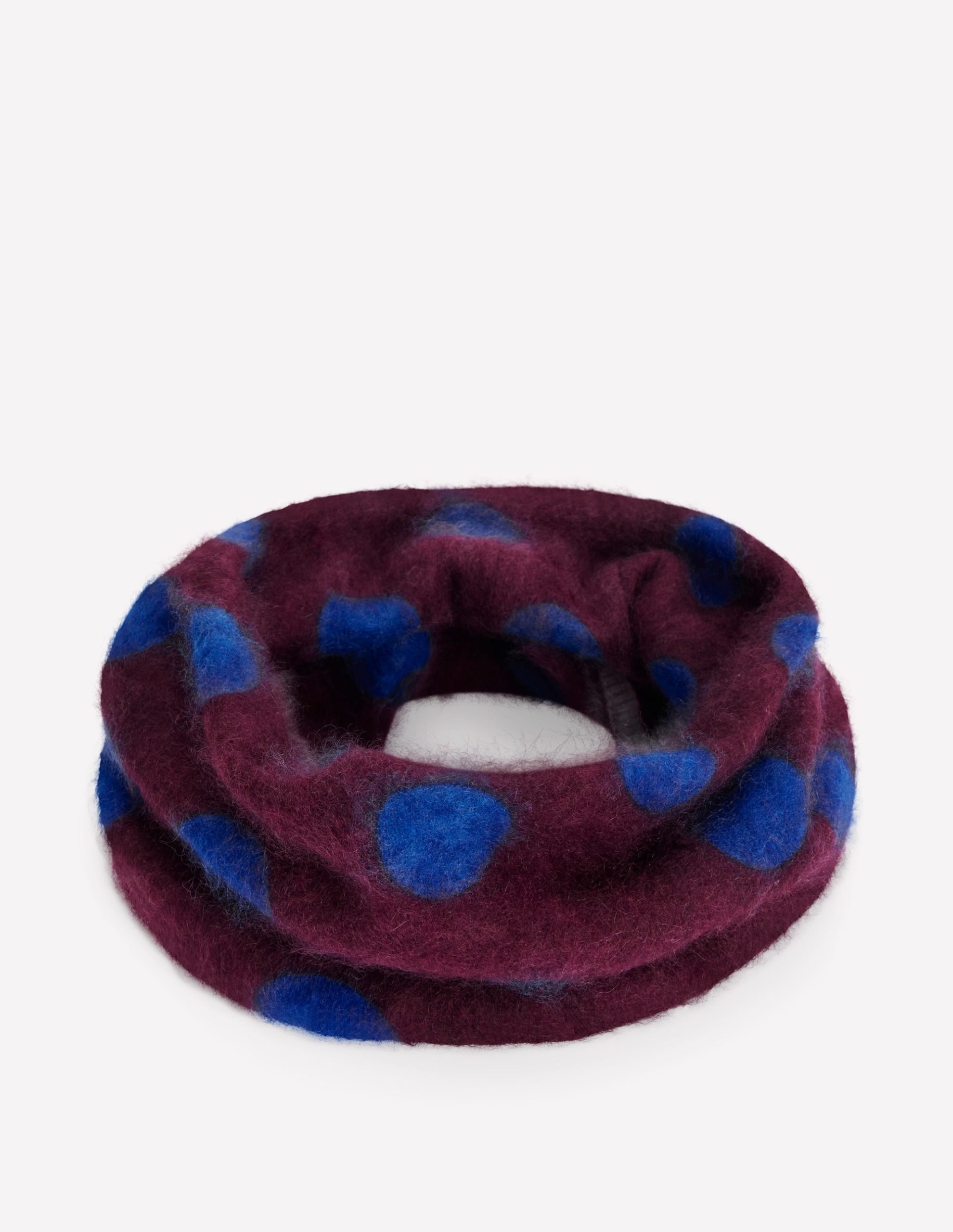 Brushed Cashmere Snood-Dark Cherry. Blue Spot - Image 4