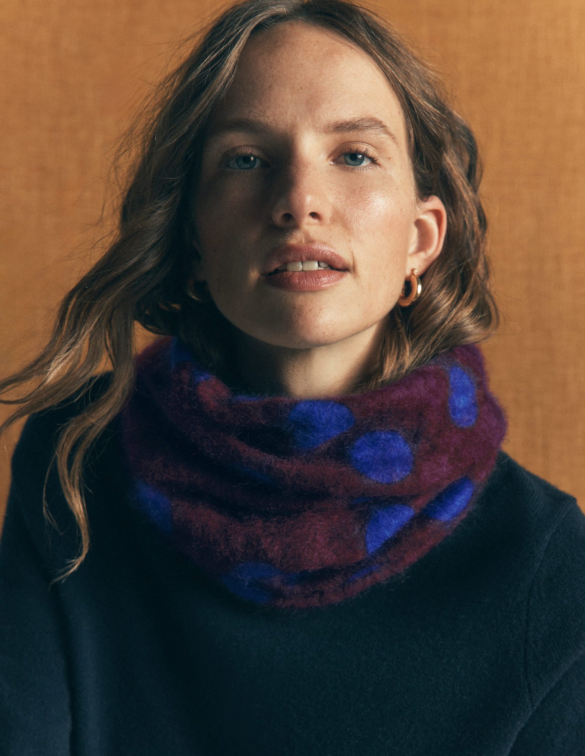 Brushed Cashmere Snood-Dark Cherry. Blue Spot