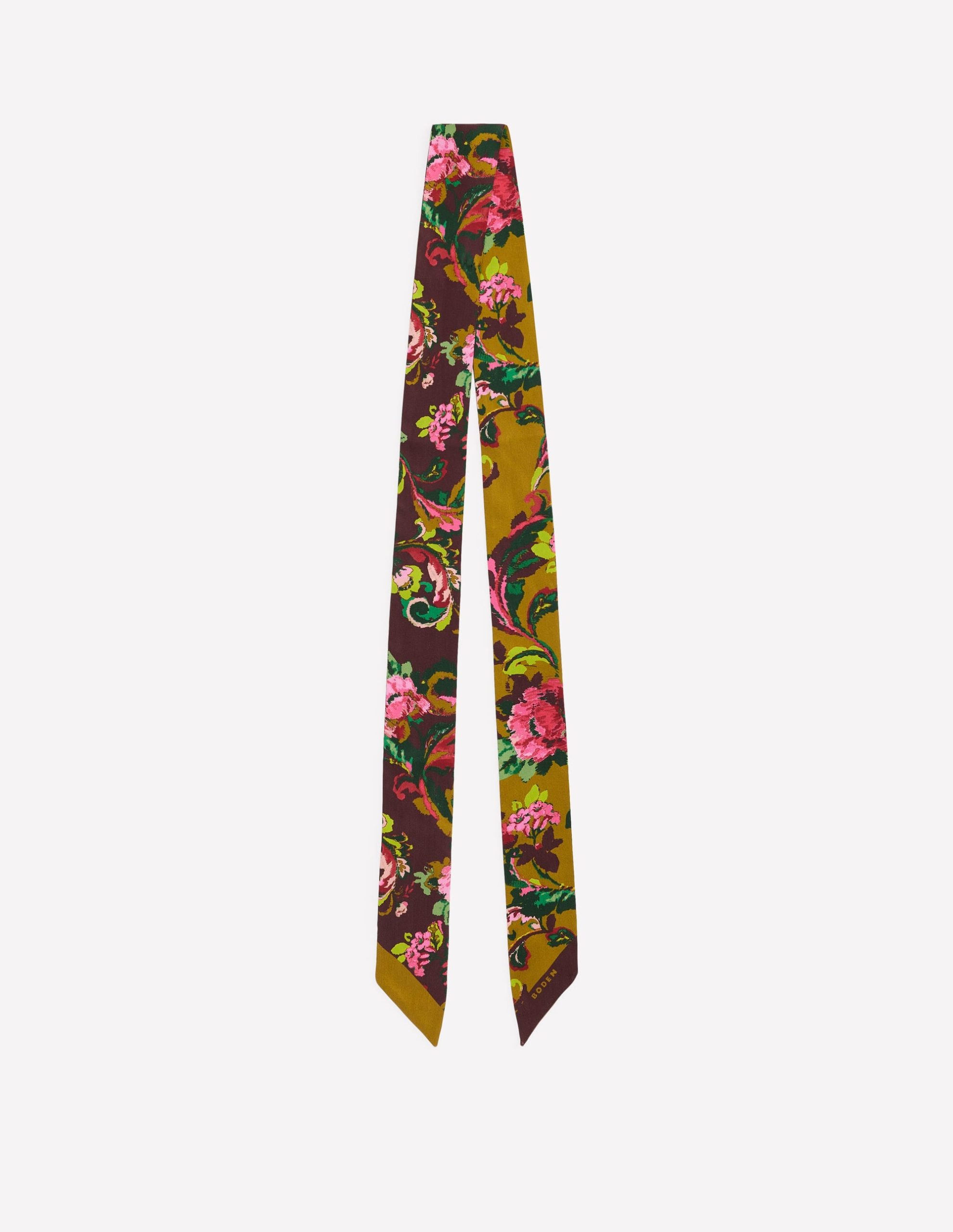 Octavia Skinny Silk Scarf-Green and Brown Paisley - Image 2