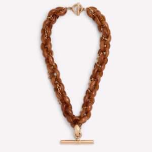 Resin T Bar Chain Necklace-Brown
