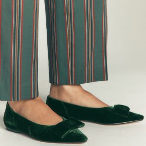Nigella Bow Pointed Flats-Midnight Emerald