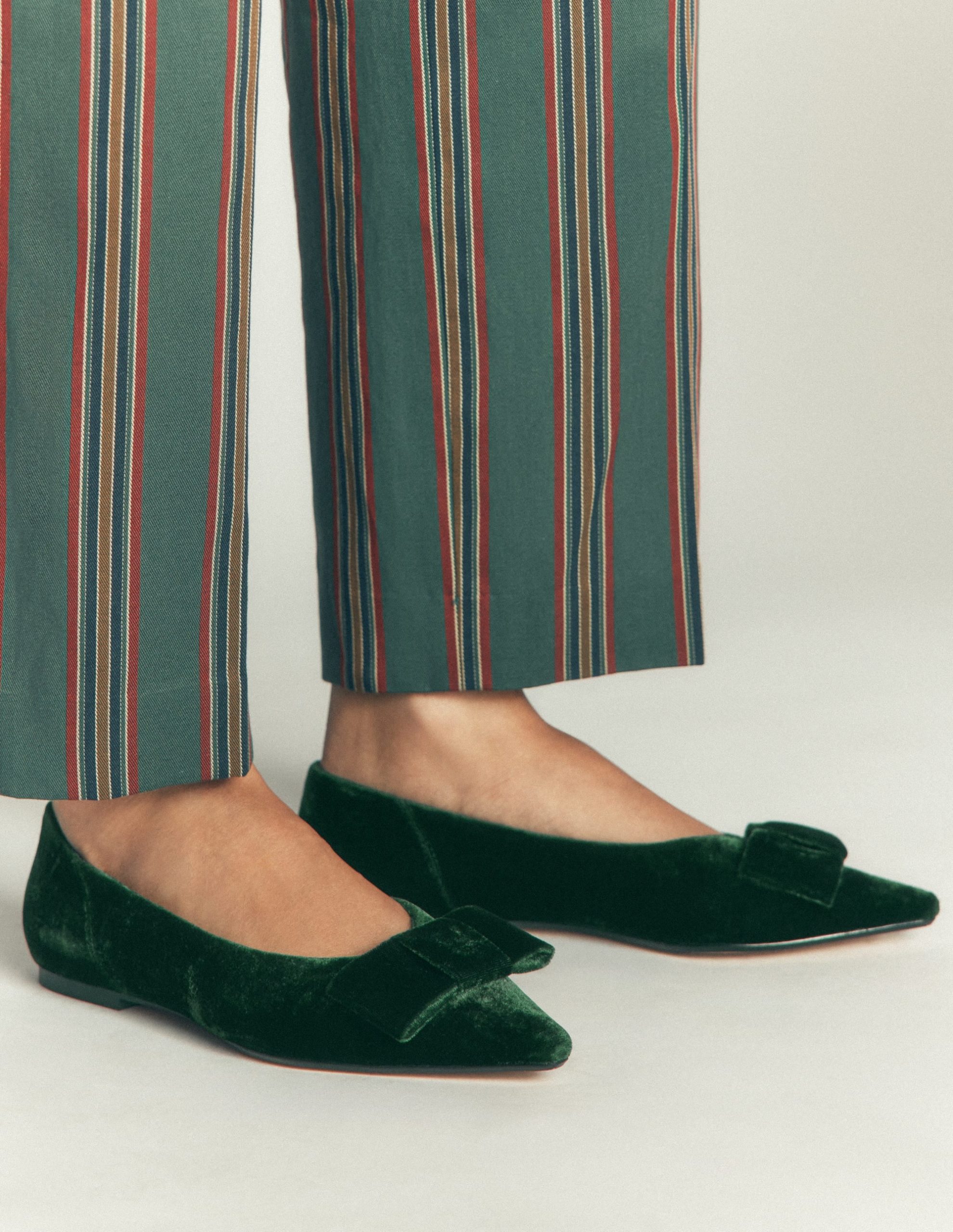 Nigella Bow Pointed Flats-Midnight Emerald