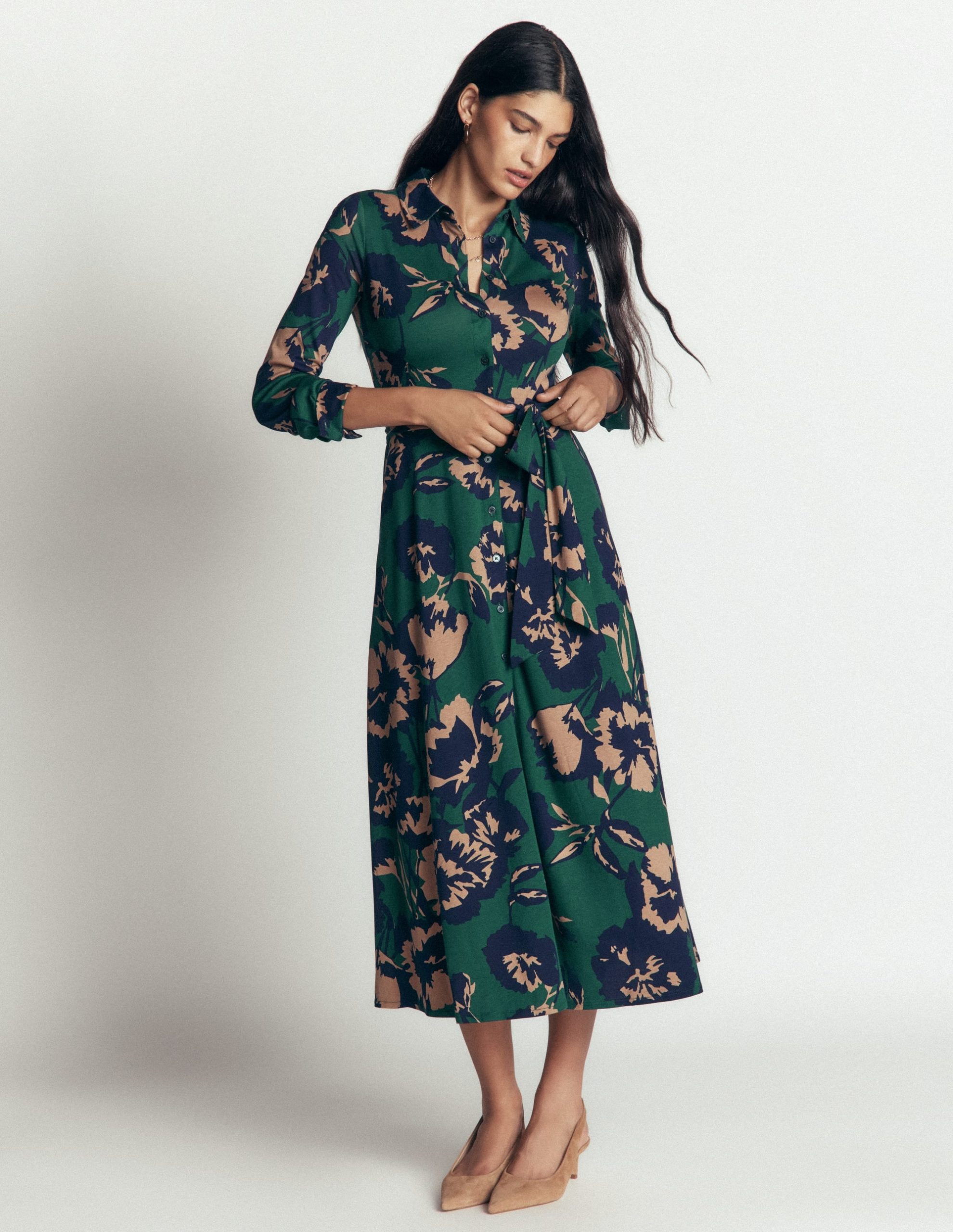 Marcia Jersey Shirt Dress-Sea Moss. Forest Breeze - Image 4