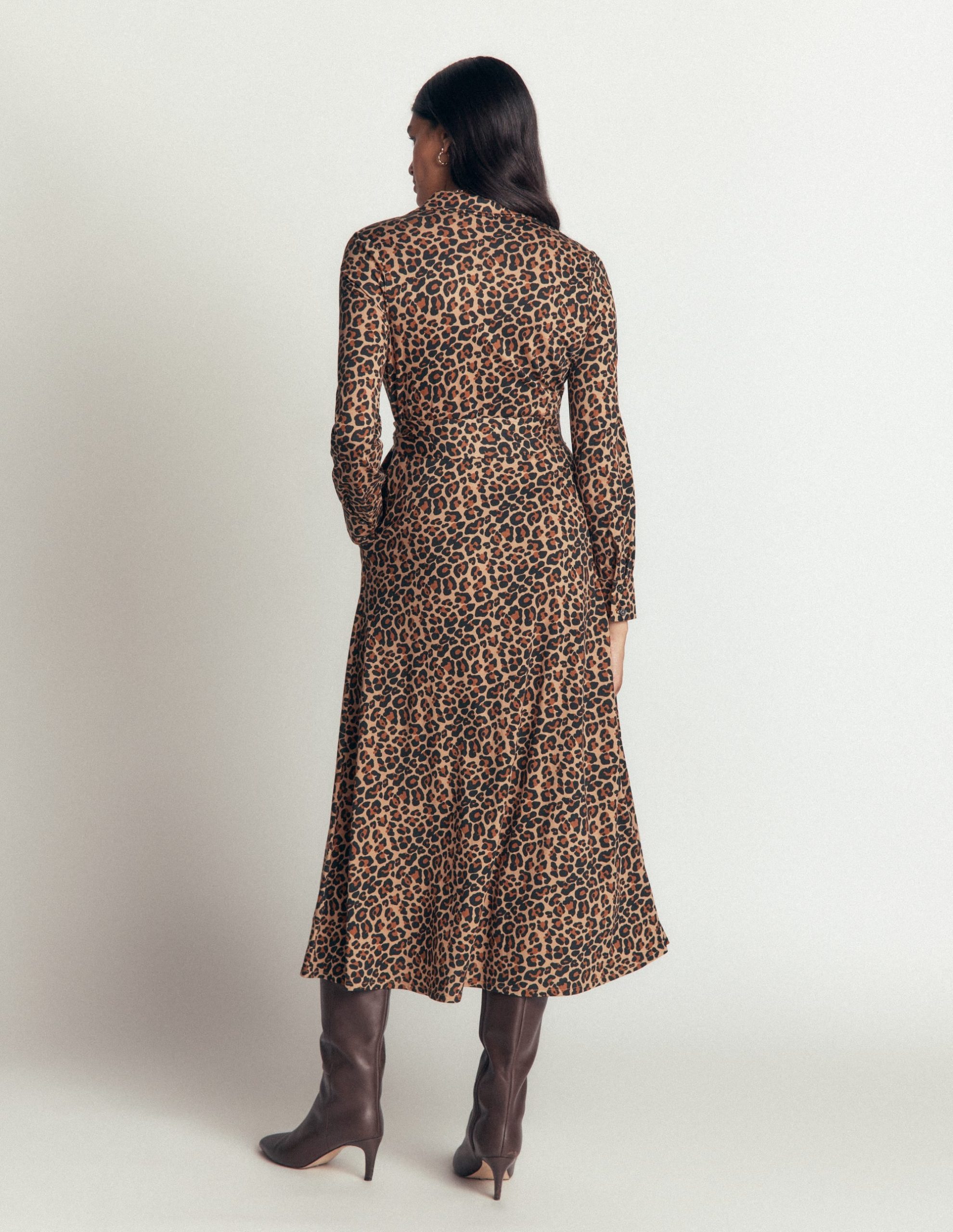Marcia Jersey Shirt Dress-Camel. Leopard Fields - Image 3