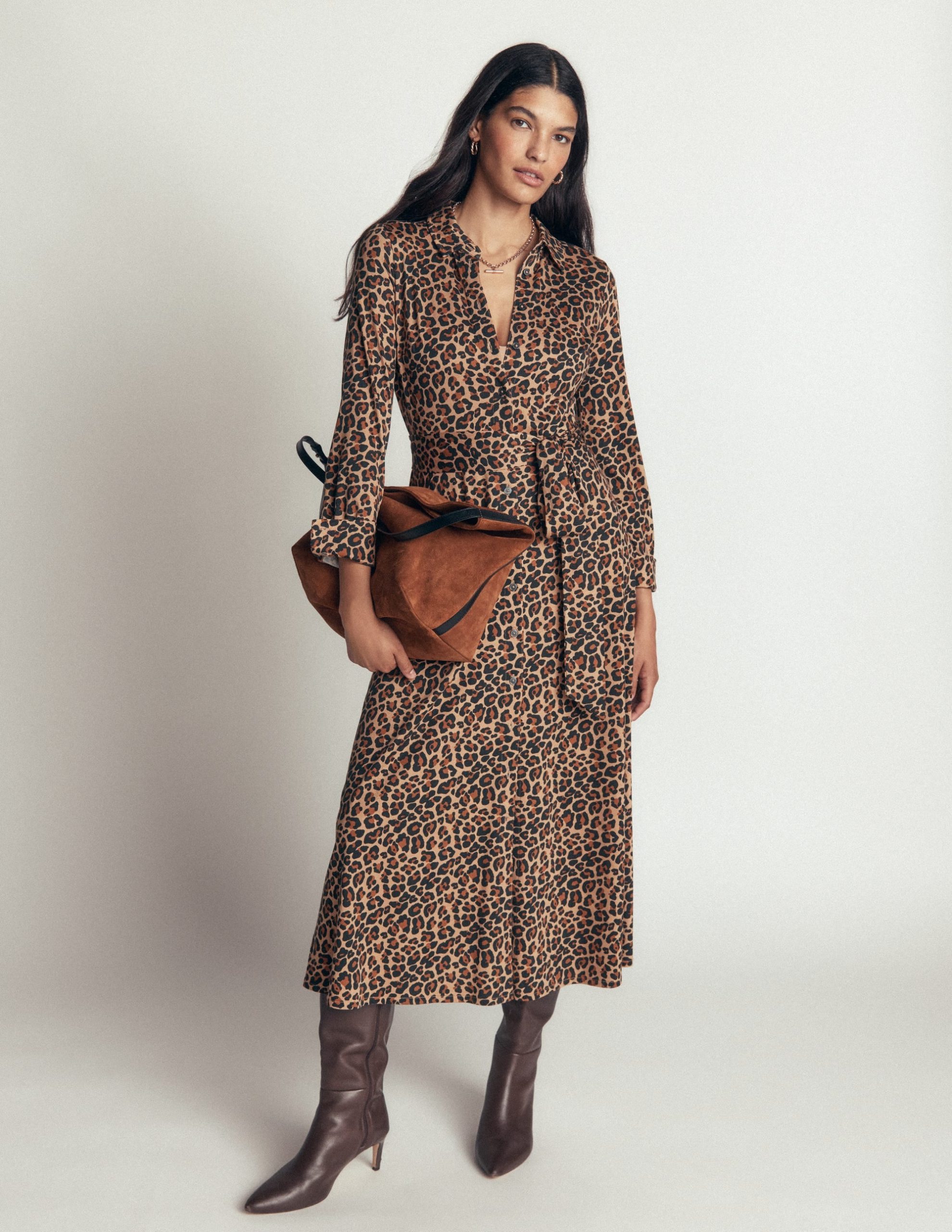 Marcia Jersey Shirt Dress-Camel. Leopard Fields - Image 4