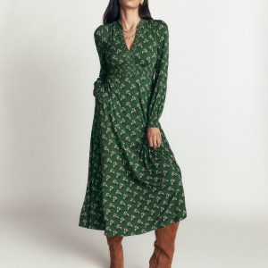 Georgia Jersey Midi Dress-Dark Green. Ditsy Carnation