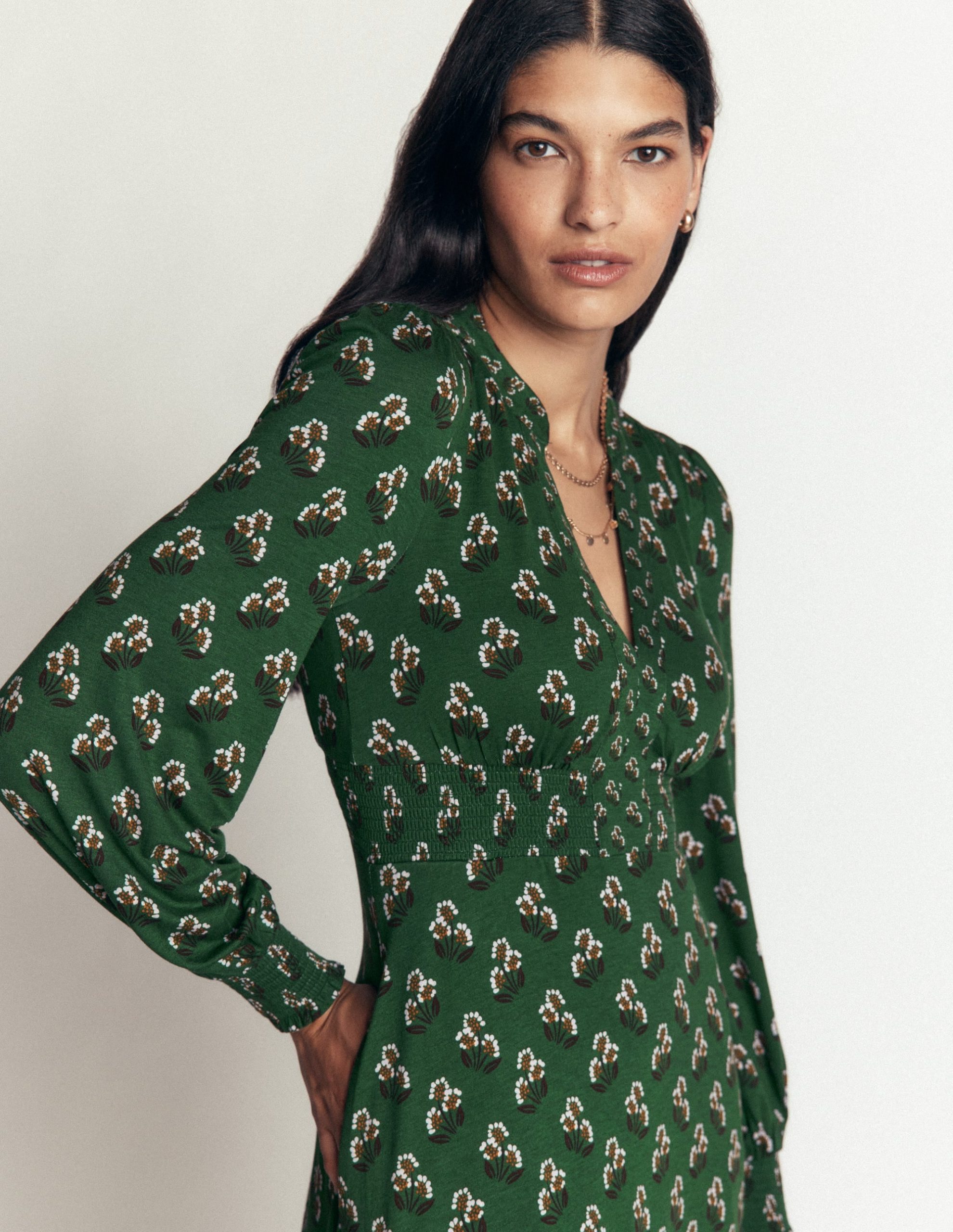 Georgia Jersey Midi Dress-Dark Green. Ditsy Carnation - Image 2
