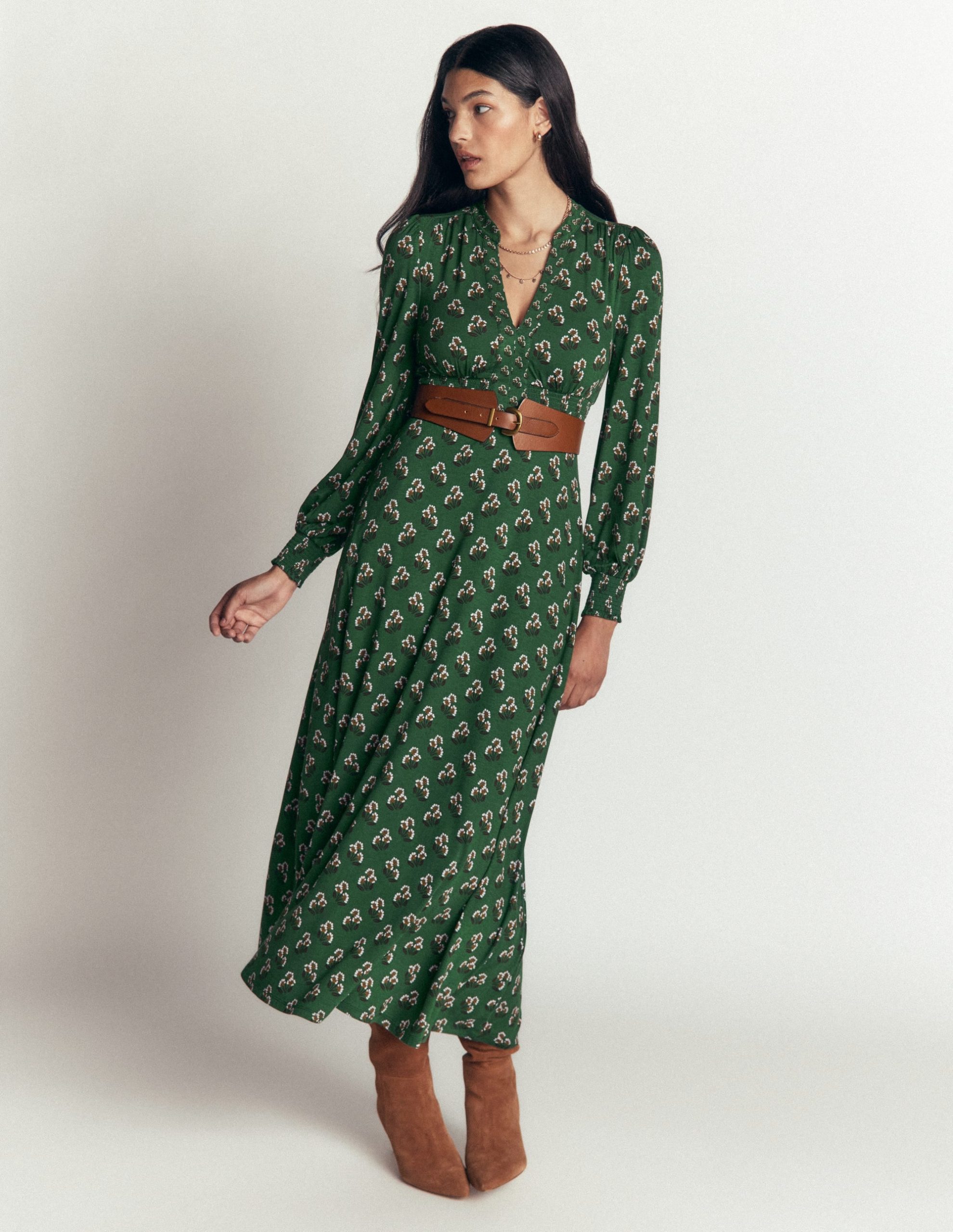Georgia Jersey Midi Dress-Dark Green. Ditsy Carnation - Image 4
