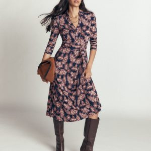 Imogen Collared Jersey Dress-Navy. Tickled Meadows