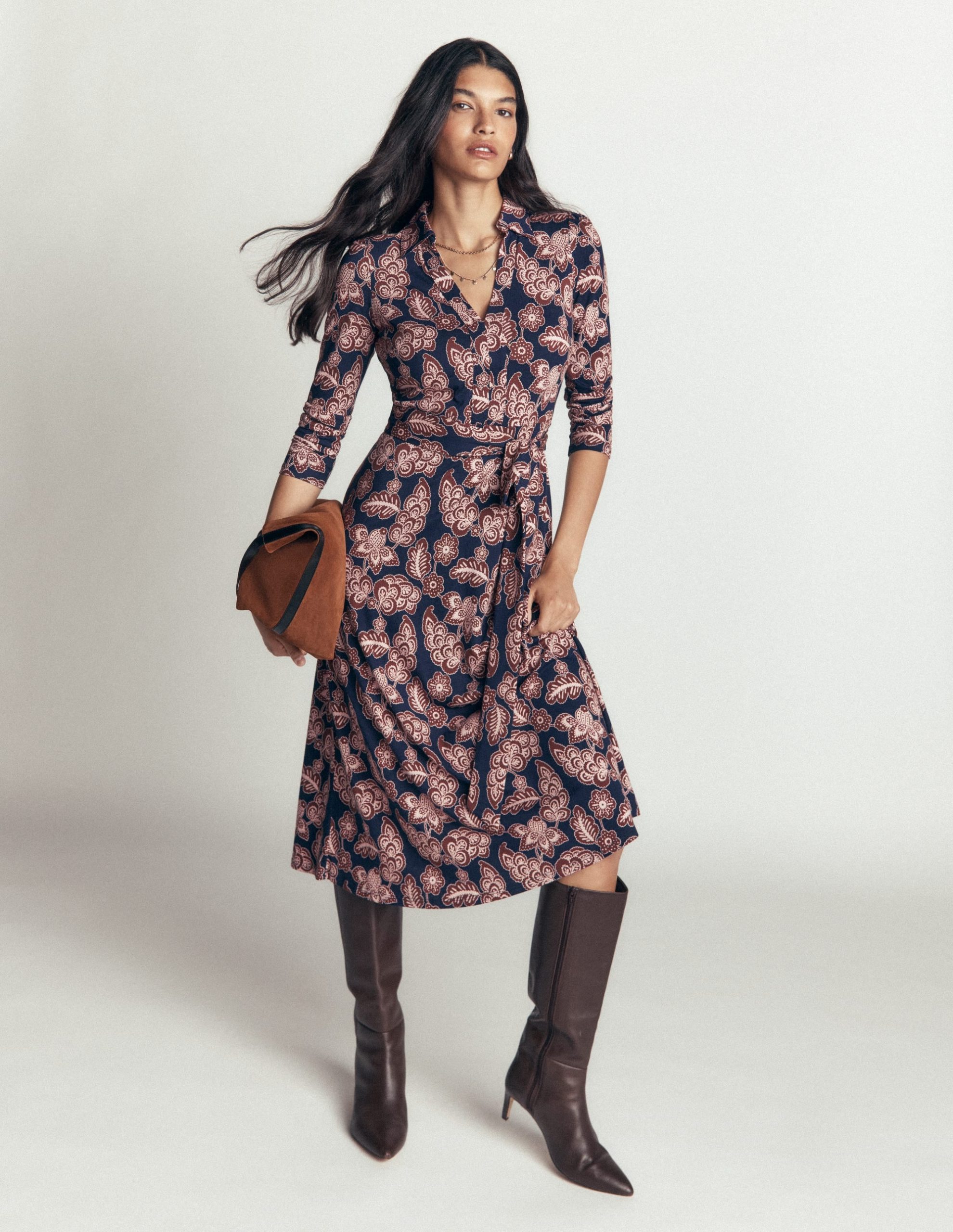 Imogen Collared Jersey Dress-Navy. Tickled Meadows