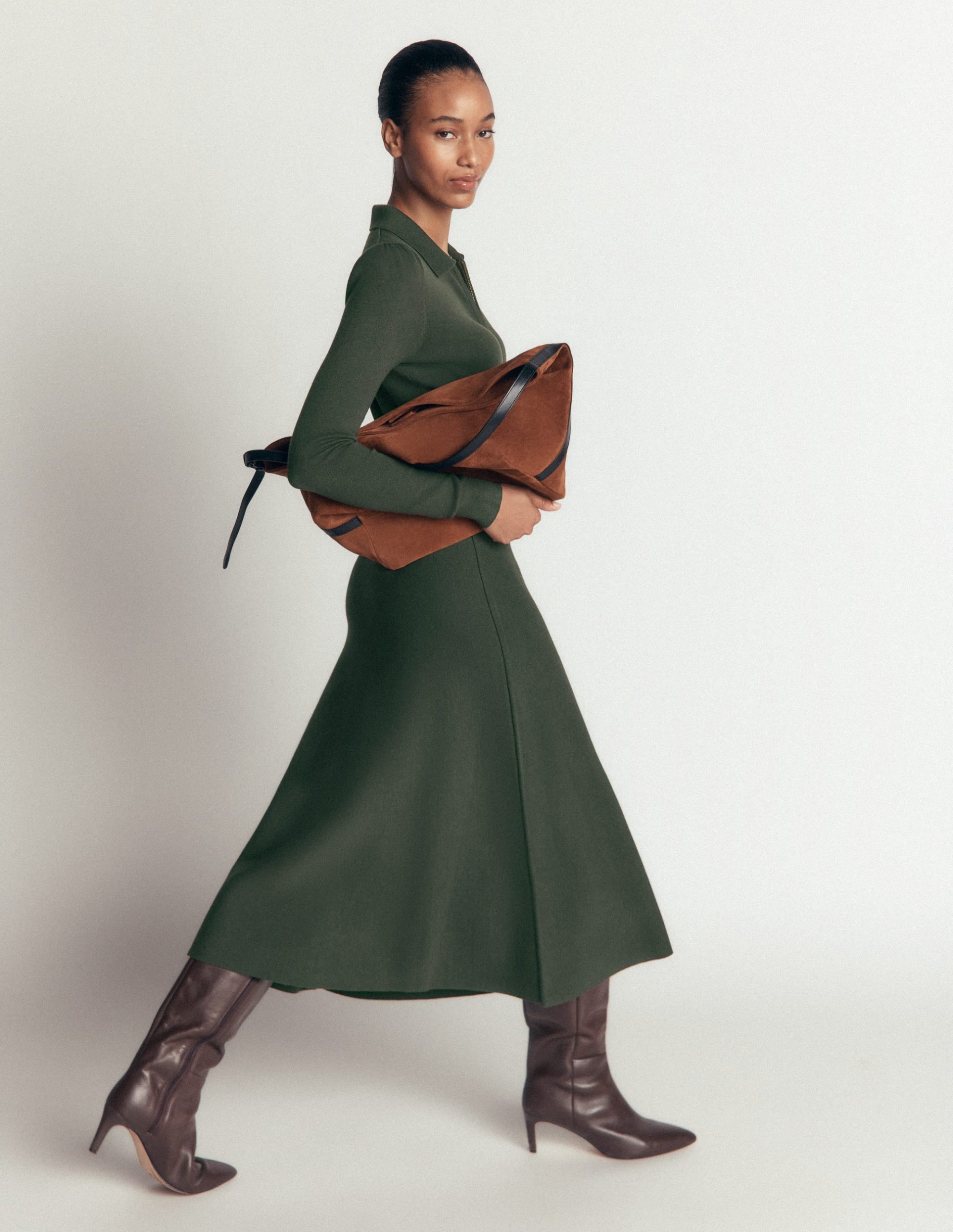 Fiona Zip Front Knitted Dress-Hunter Green - Image 5