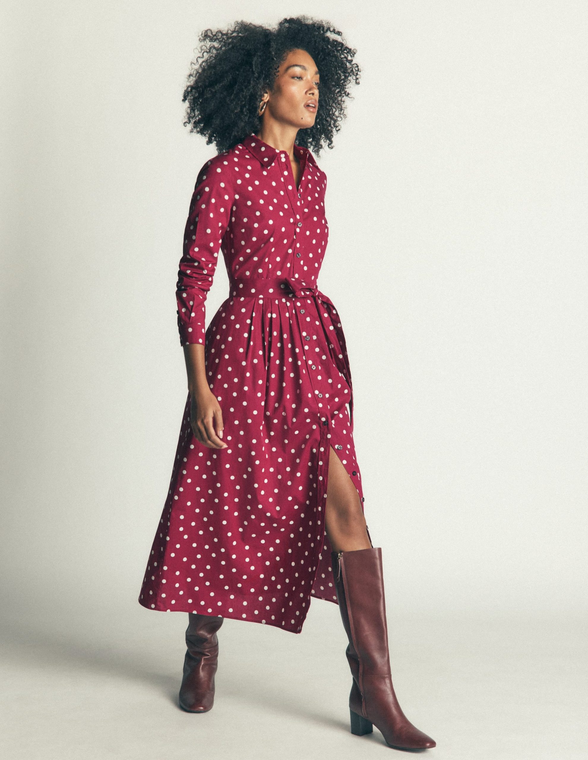 Alexa Cotton Midi Shirt Dress-Ruby Red. Boden Spot