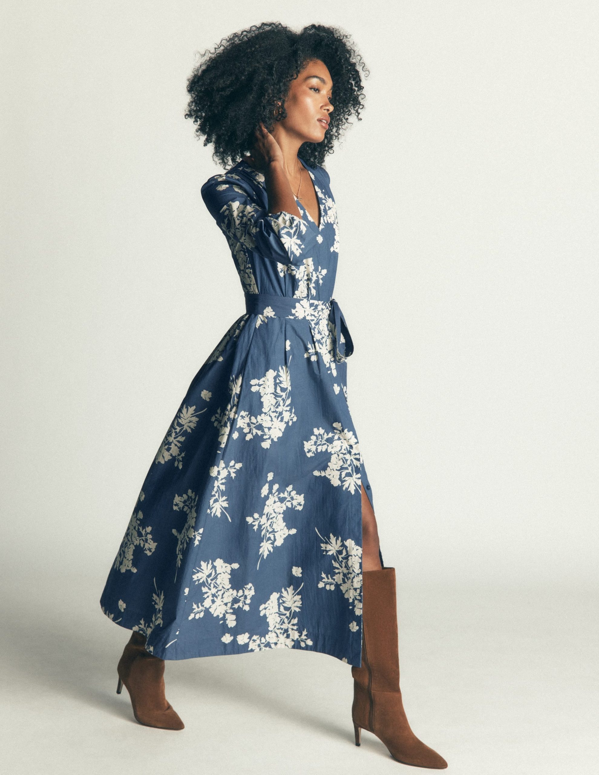 Nicola Cotton Midi Dress-Blue. Flecked Bunch