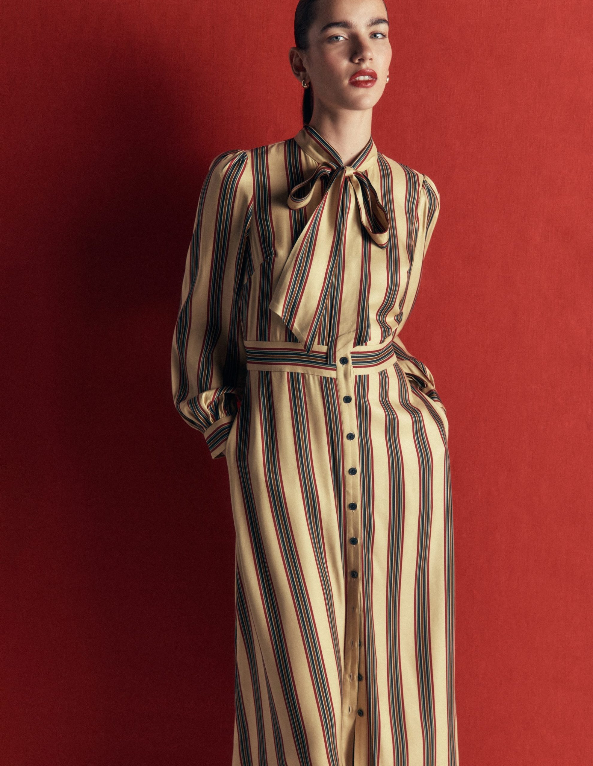 Bow Detail Shirt Dress-Multi. Collegic Stripe - Image 2