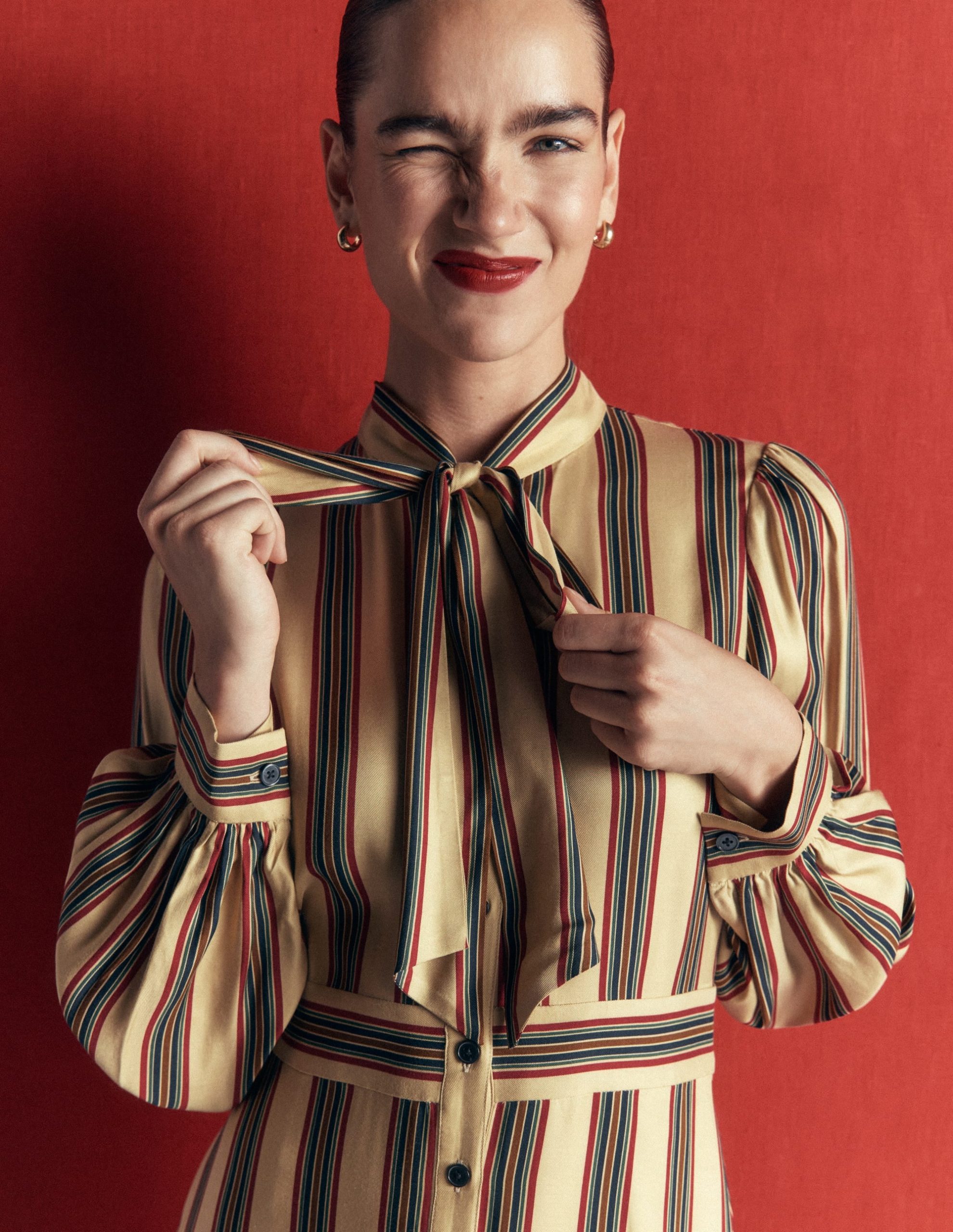 Bow Detail Shirt Dress-Multi. Collegic Stripe - Image 3
