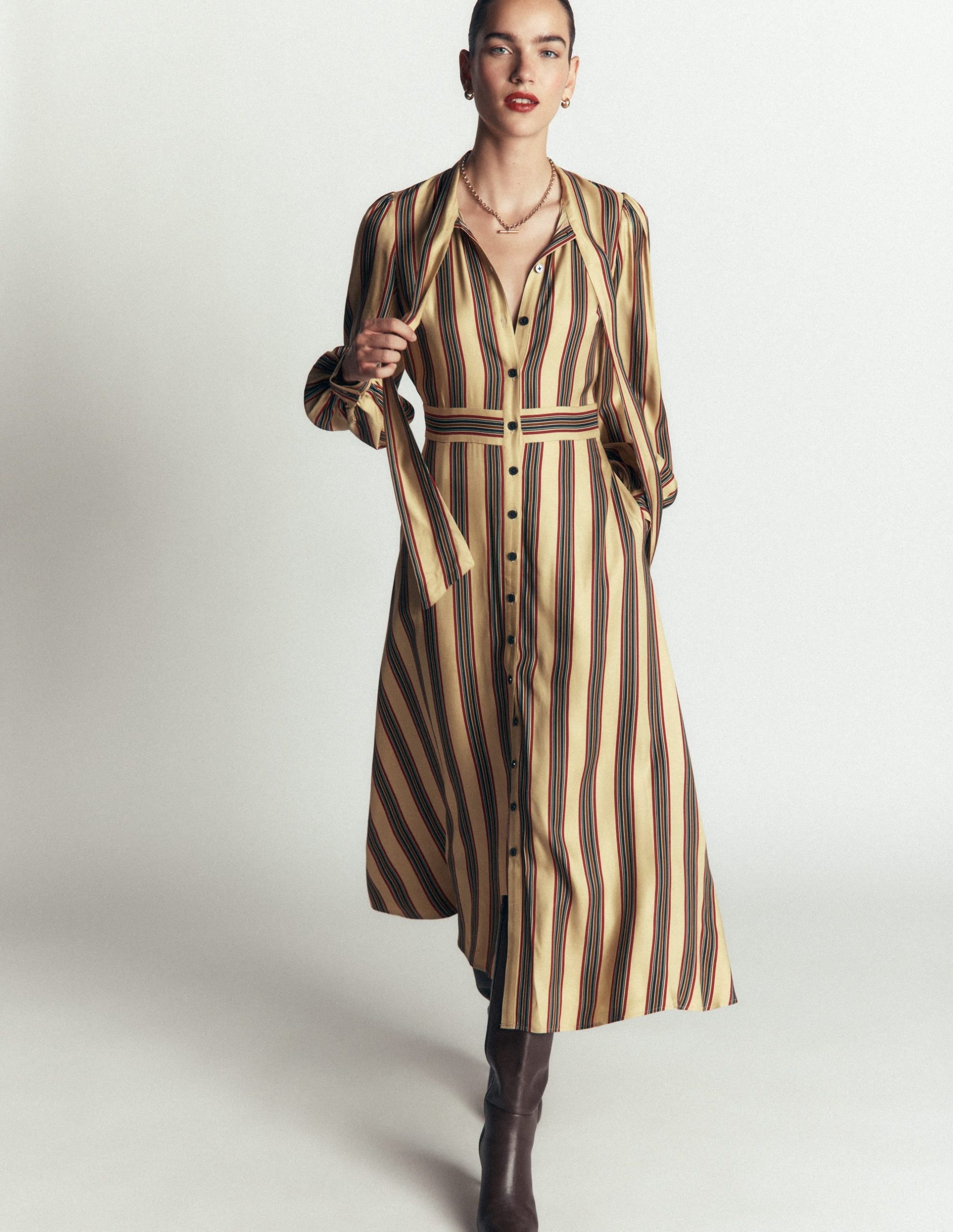 Bow Detail Shirt Dress-Multi. Collegic Stripe - Image 5