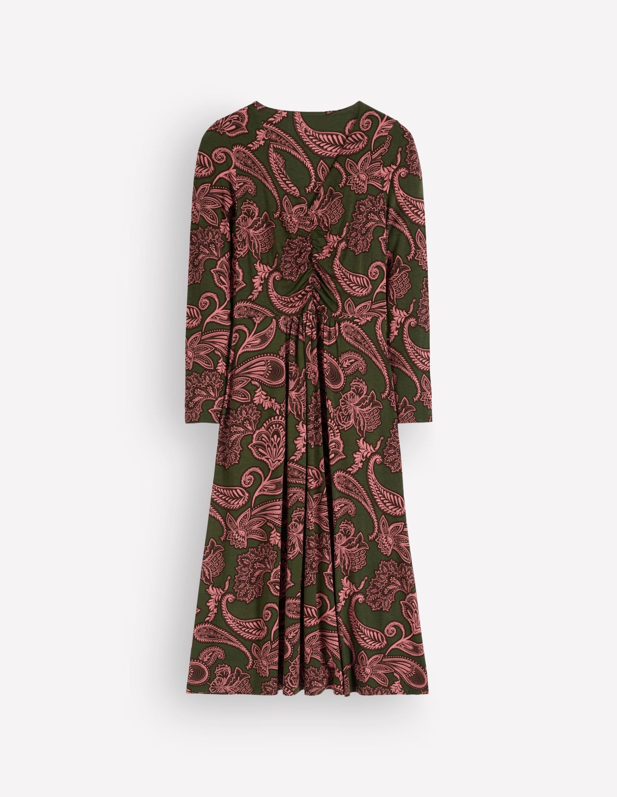 Jasmine Ruched Jersey Dress-Forest Glade. Paisley Bouquet - Image 5