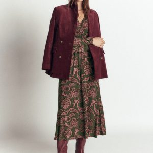 Jasmine Ruched Jersey Dress-Forest Glade. Paisley Bouquet