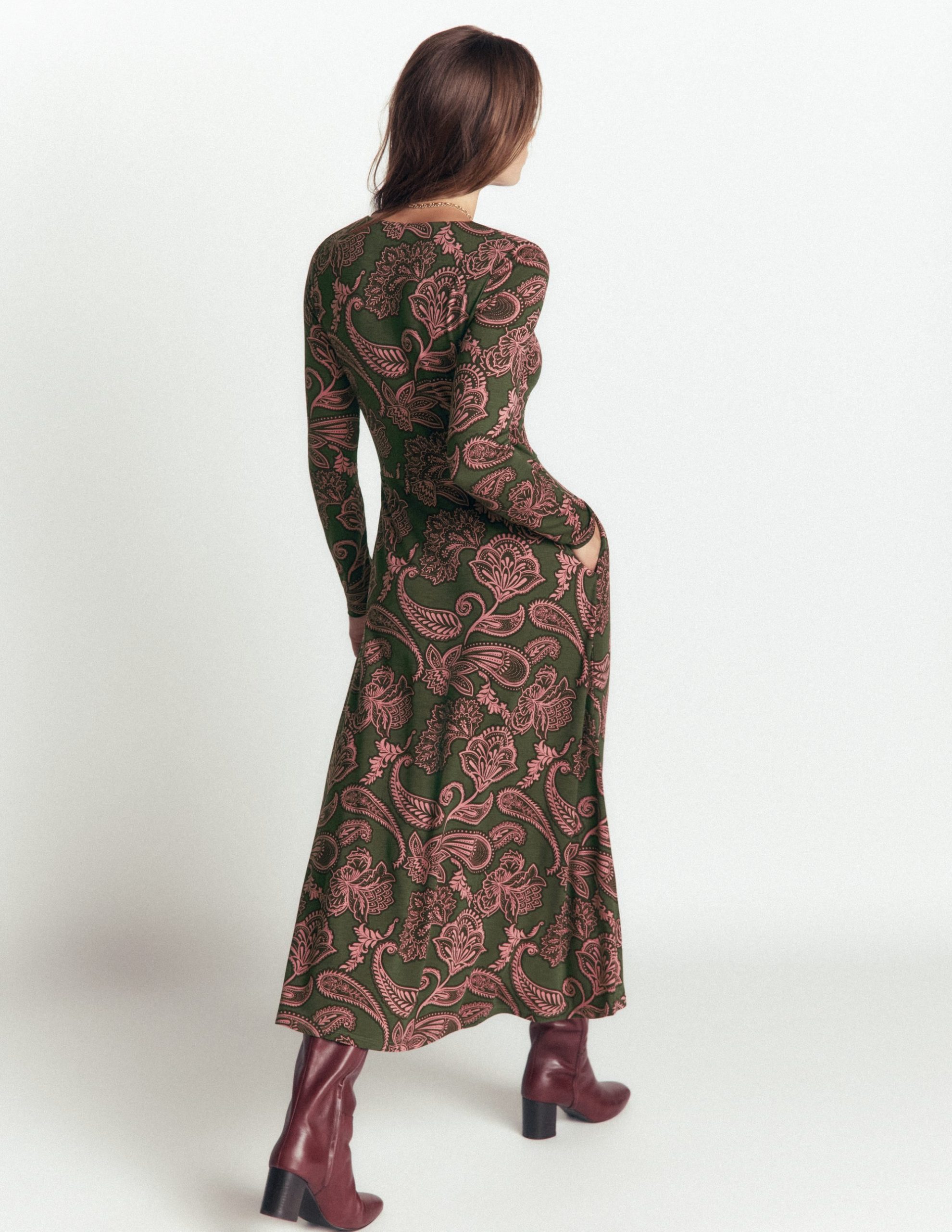 Jasmine Ruched Jersey Dress-Forest Glade. Paisley Bouquet - Image 3