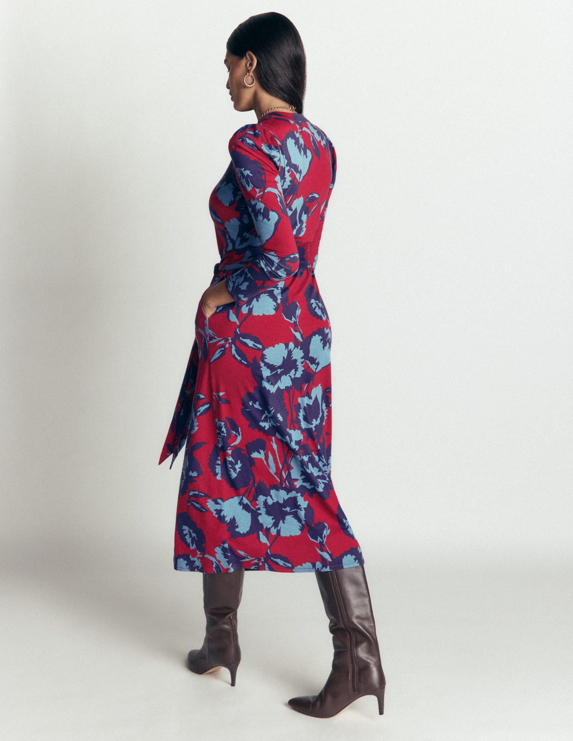 Honor Column Jersey Midi Dress-Crimson Red. Forest Breeze - Image 4