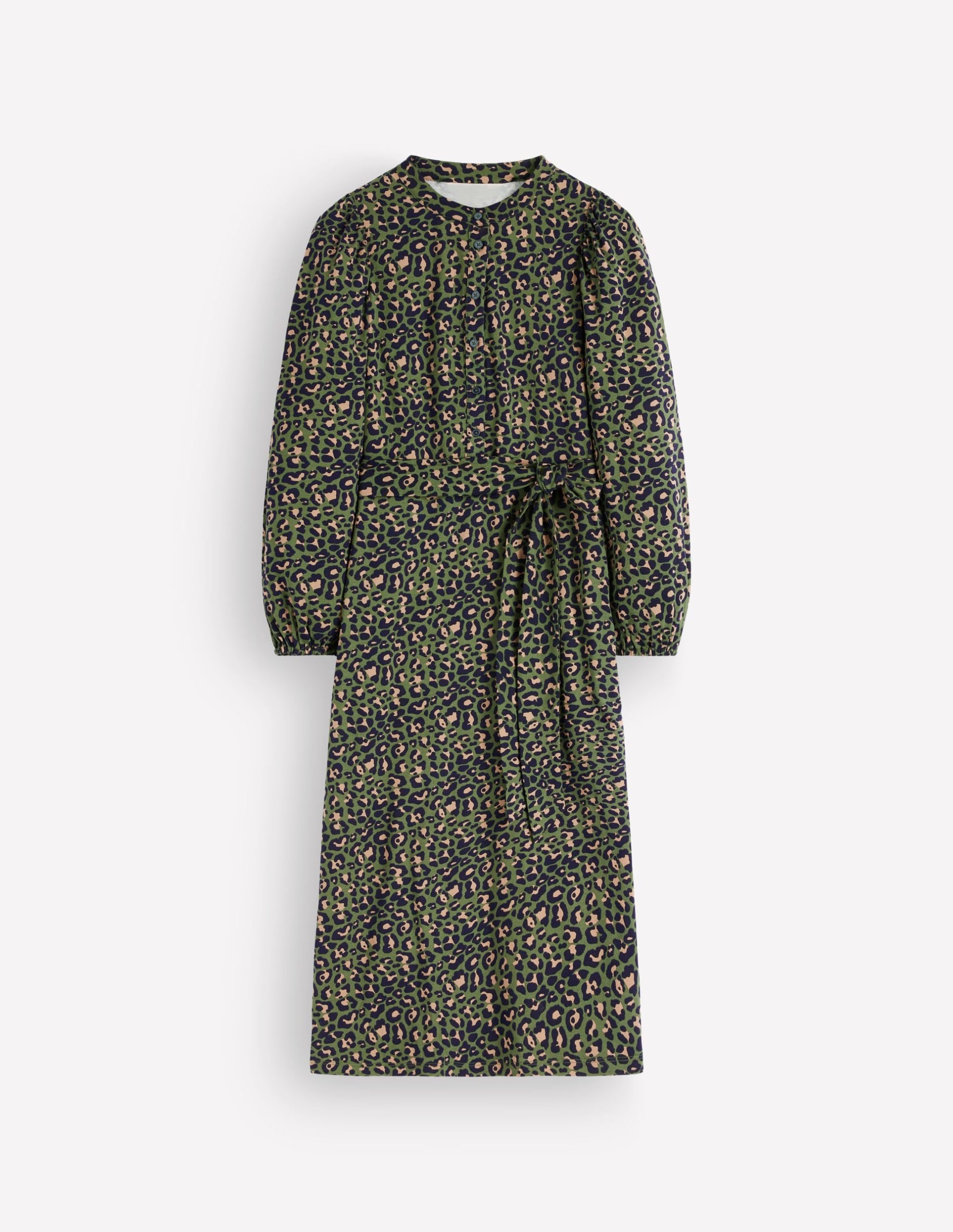 Eli Belted Jersey Midi Dress-Brunswick Green. Leopard - Image 5