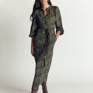 Eli Belted Jersey Midi Dress-Brunswick Green. Leopard