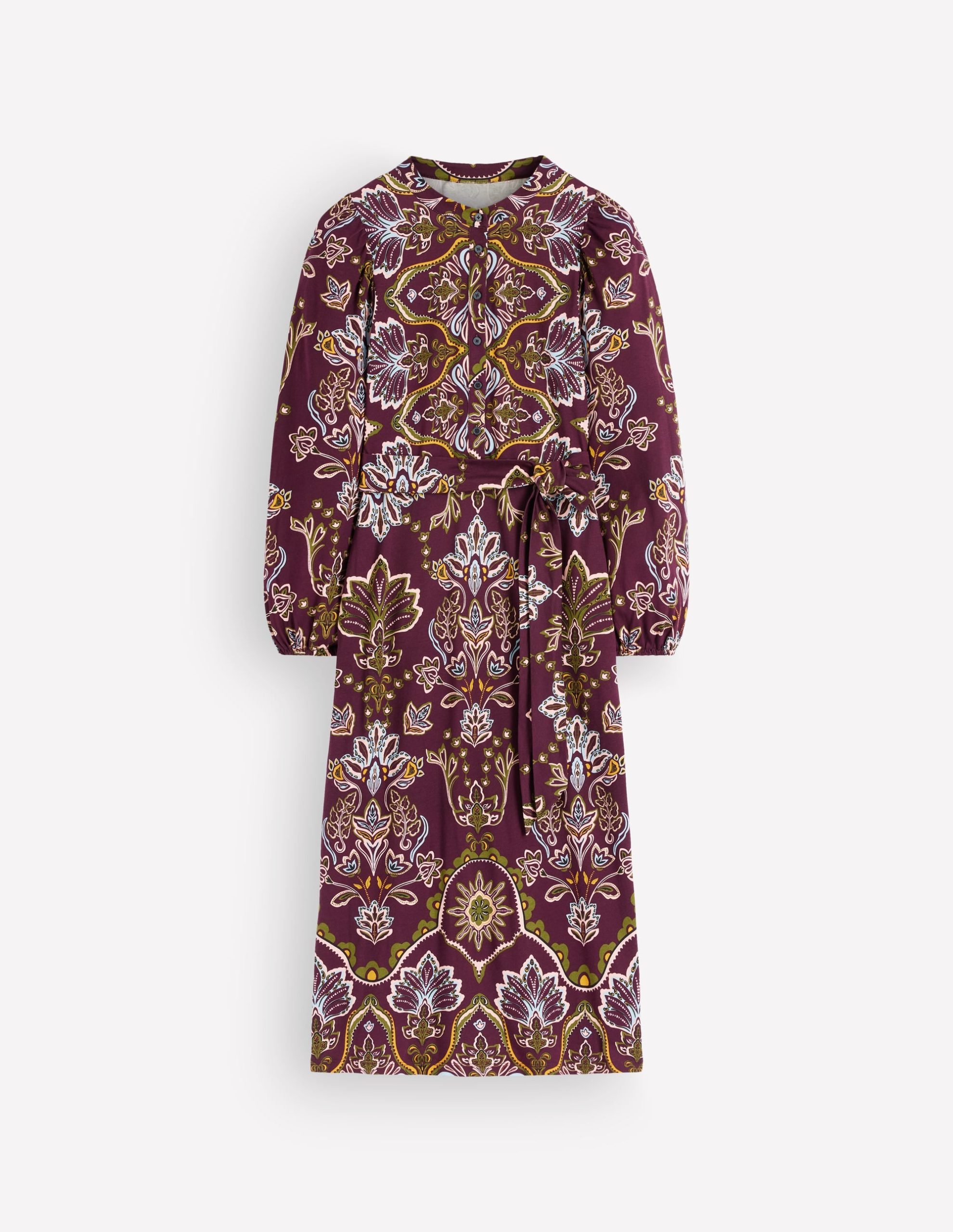 Eli Belted Jersey Midi Dress-Dark Cherry. Enchanted Flora - Image 6