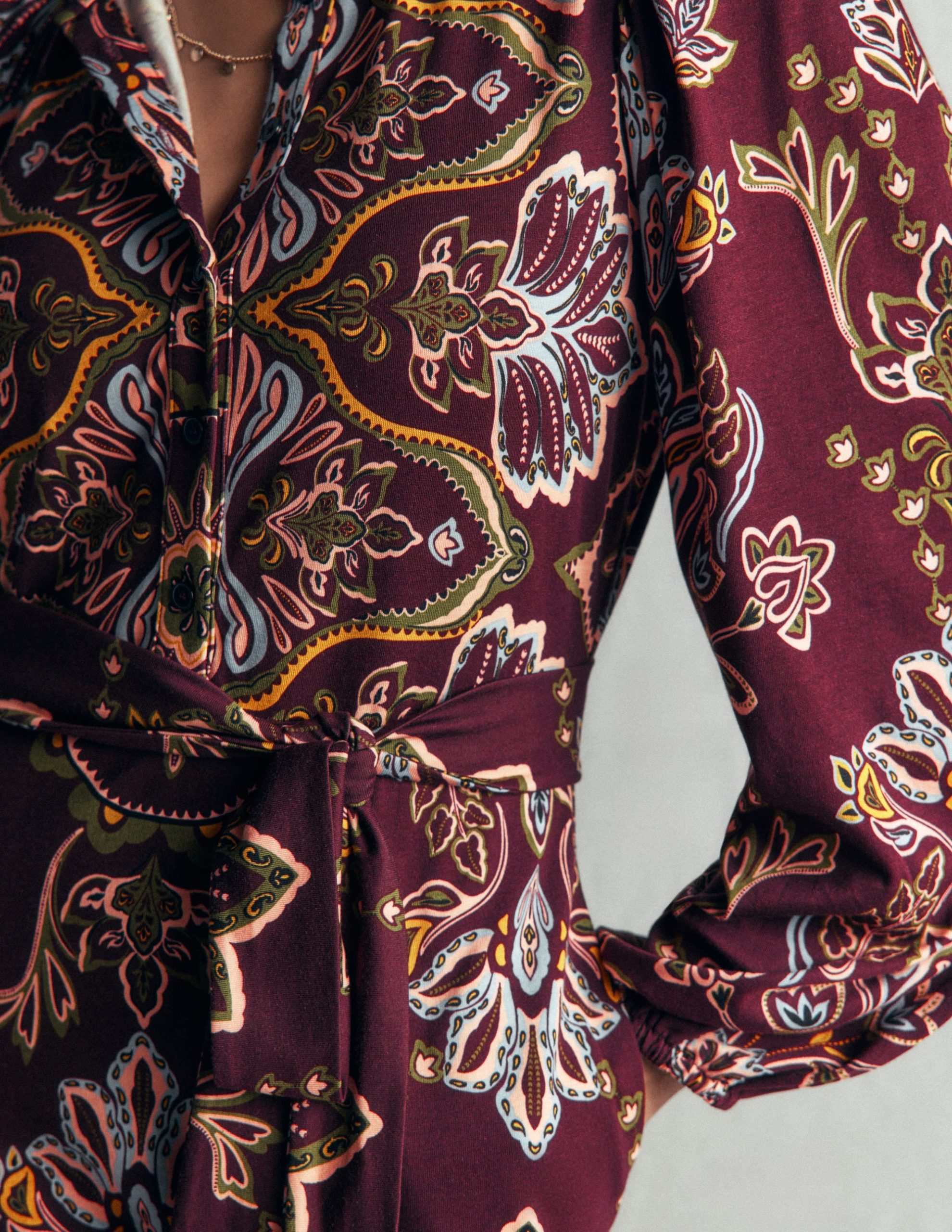 Eli Belted Jersey Midi Dress-Dark Cherry. Enchanted Flora - Image 3