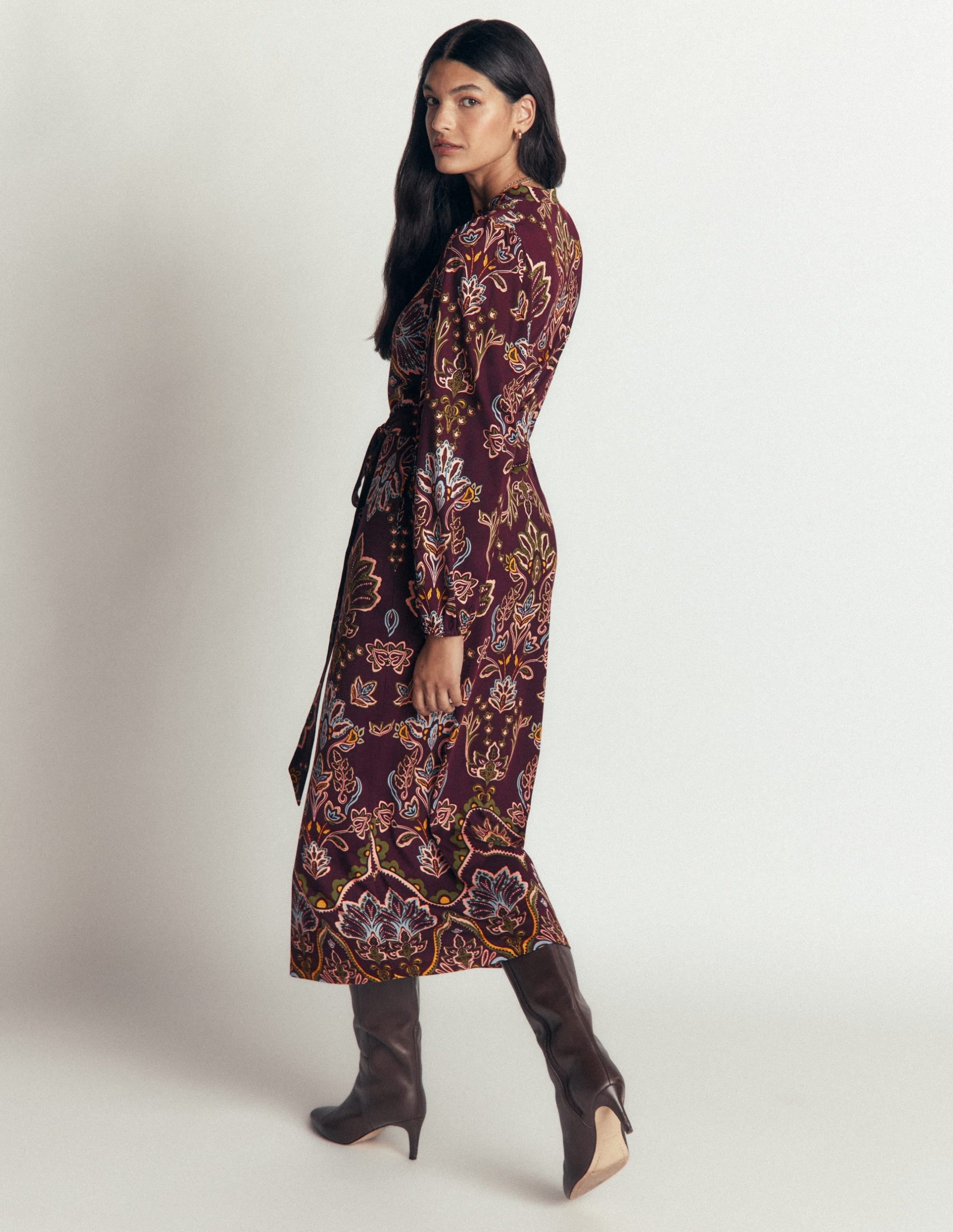 Eli Belted Jersey Midi Dress-Dark Cherry. Enchanted Flora - Image 4
