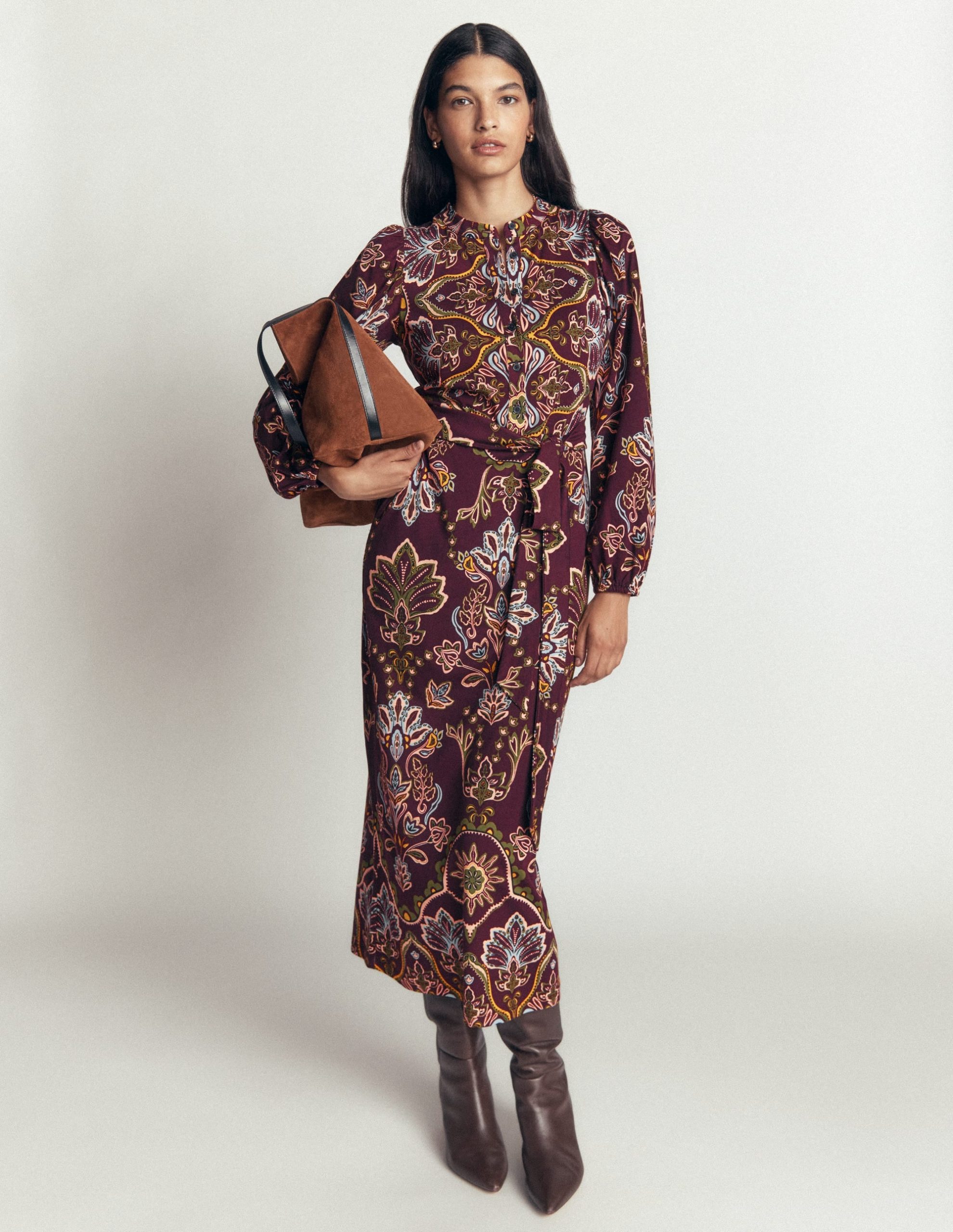 Eli Belted Jersey Midi Dress-Dark Cherry. Enchanted Flora - Image 5