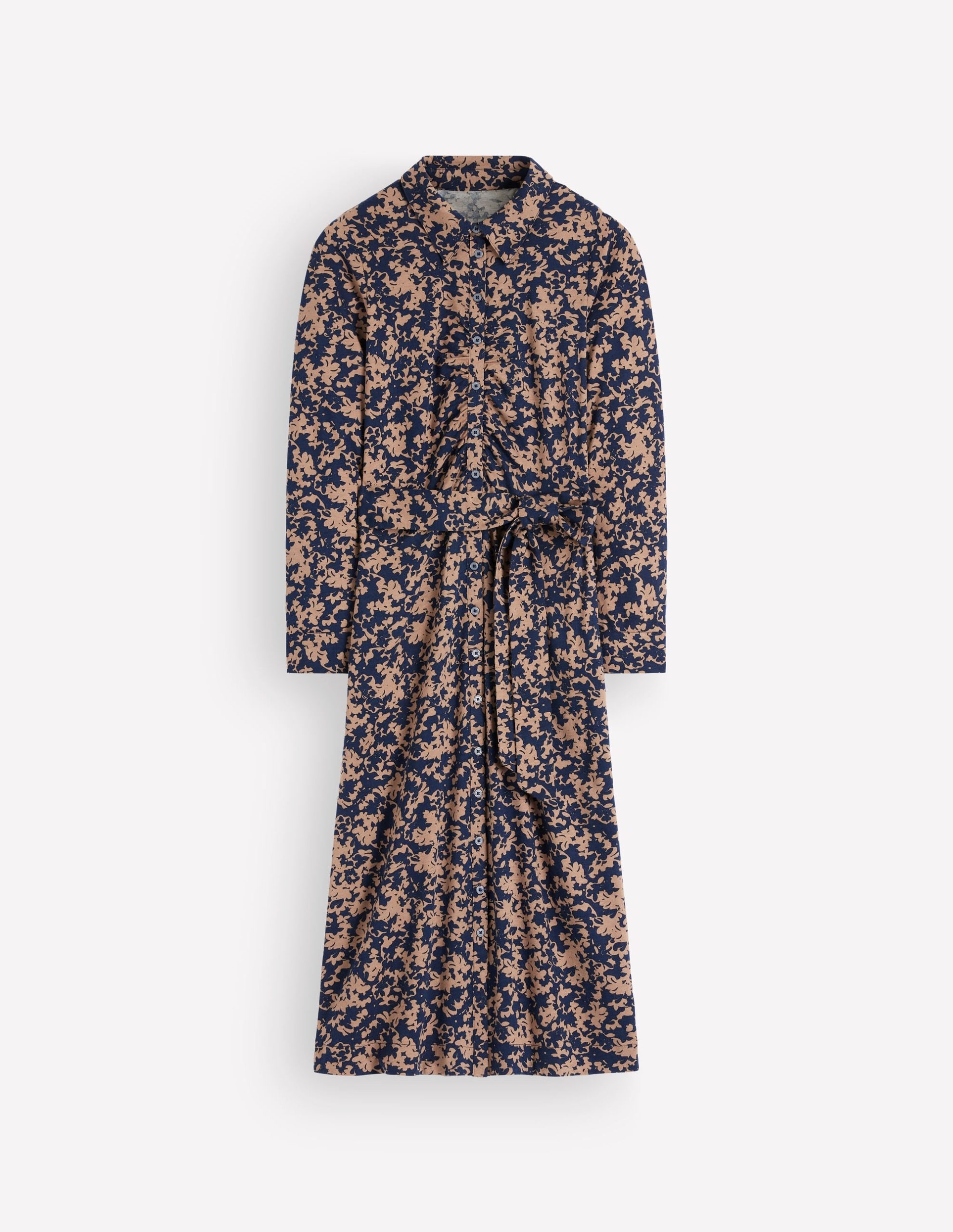 Ruched Jersey Shirt Dress-Cool Cocoa. Sprayed Leaf - Image 5