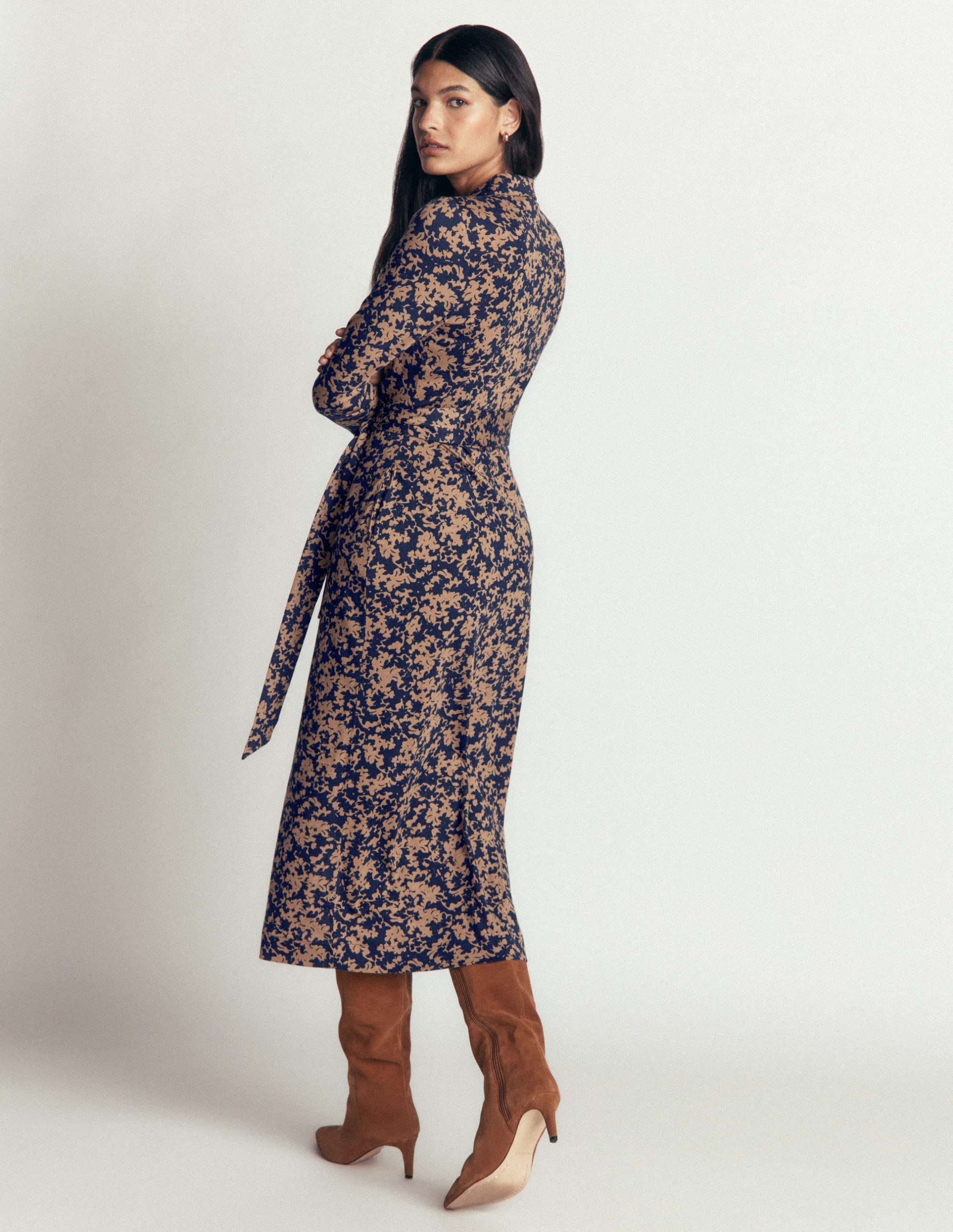 Ruched Jersey Shirt Dress-Cool Cocoa. Sprayed Leaf - Image 3