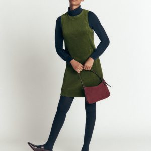 Lou Cord Shift Dress-Forest Green