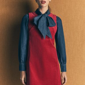 Lou Cord Shift Dress-Crimson Red