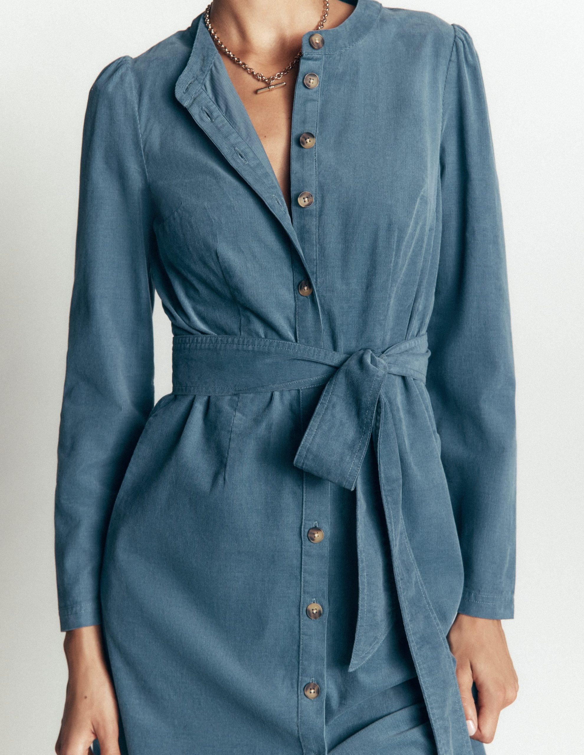 Louise Cord Midi Shirt Dress-Storm Blue - Image 3