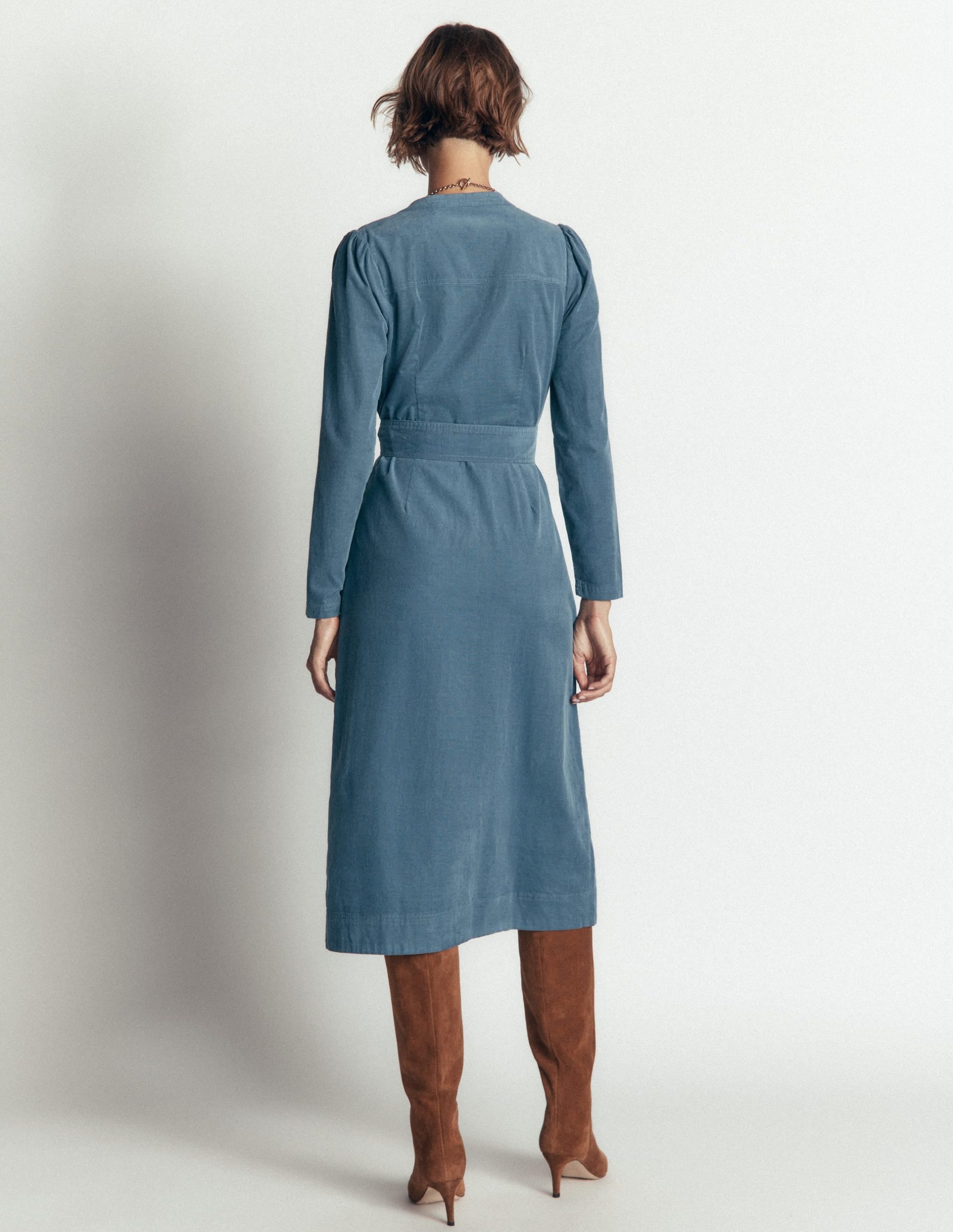 Louise Cord Midi Shirt Dress-Storm Blue - Image 4