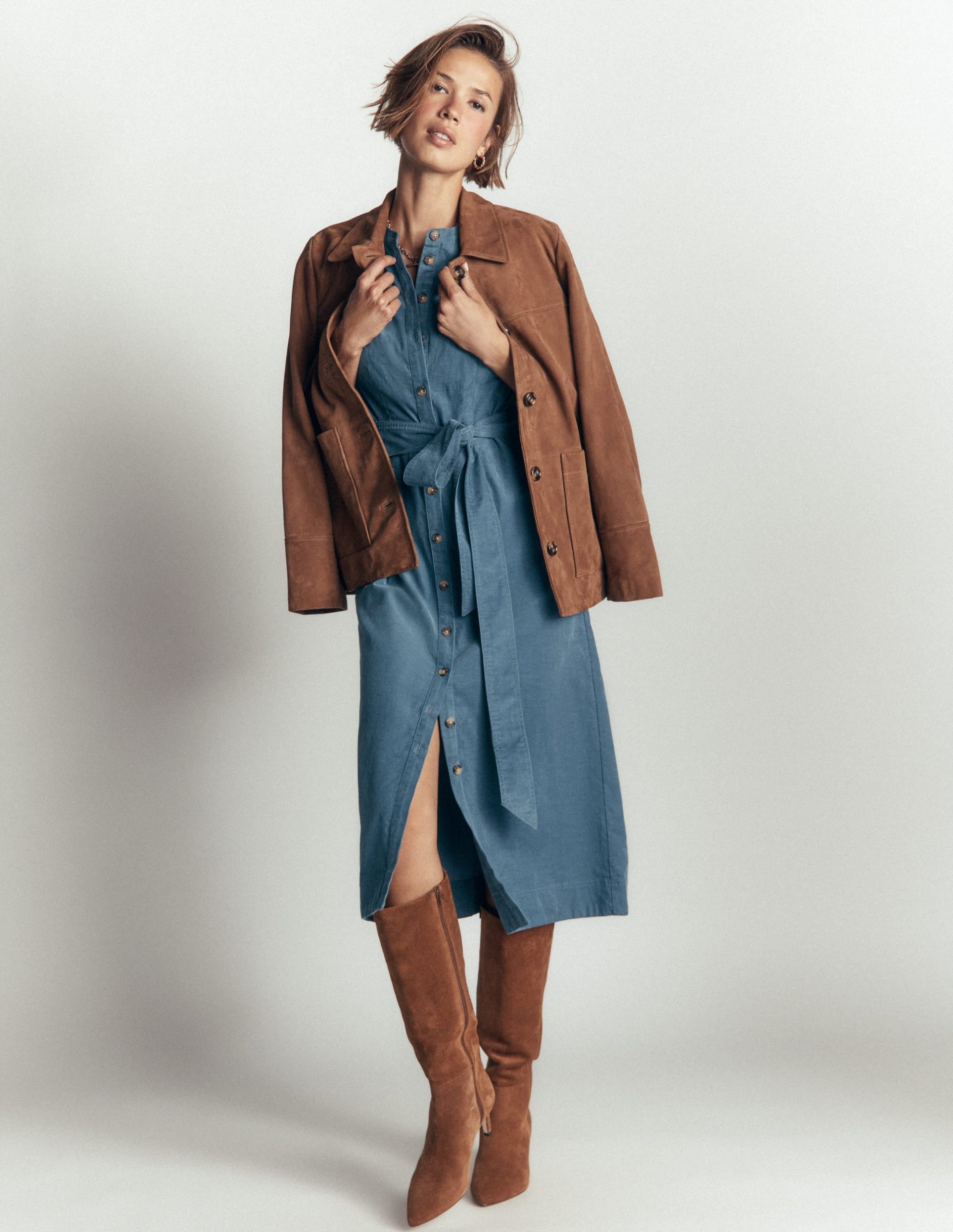 Louise Cord Midi Shirt Dress-Storm Blue - Image 5