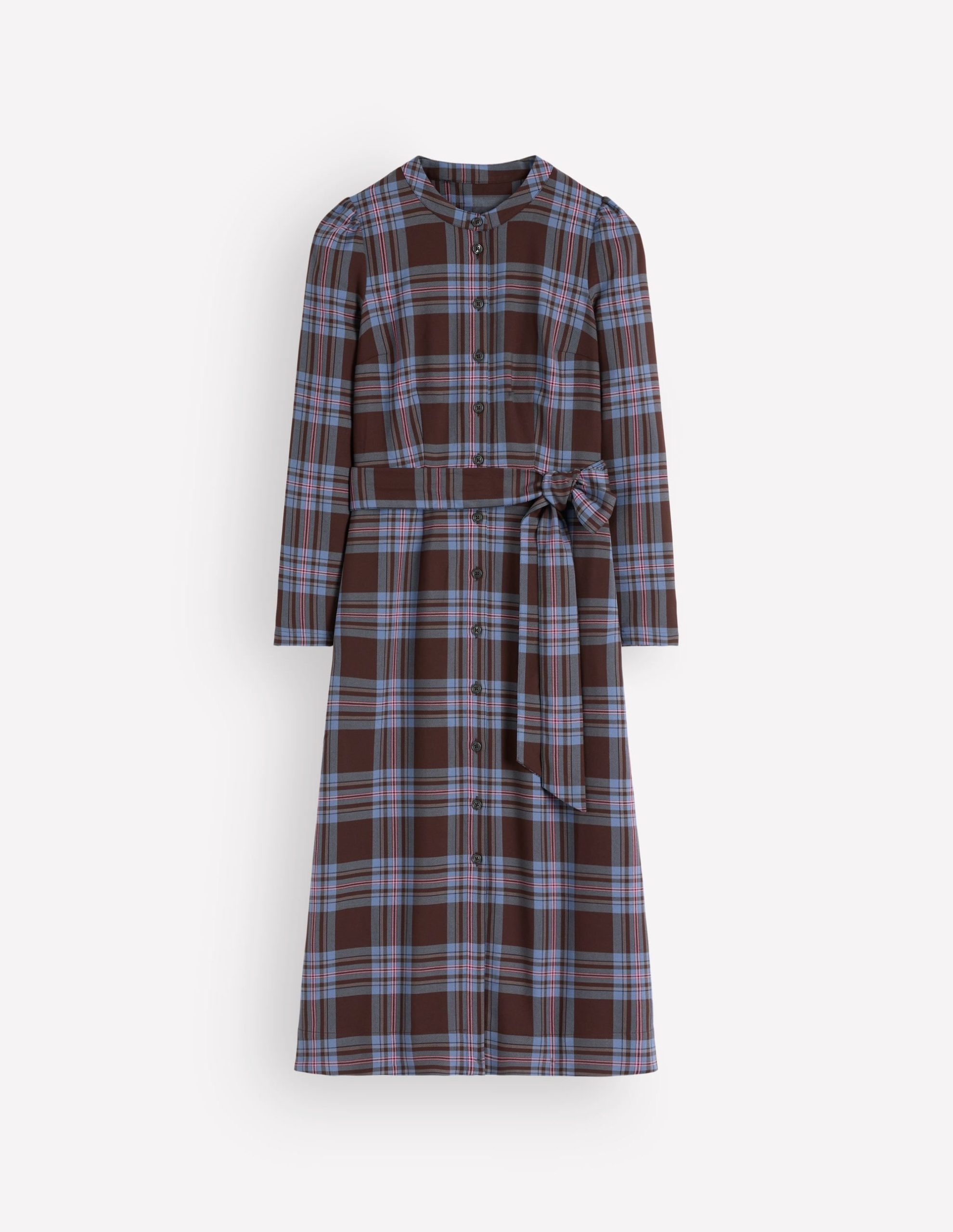 Louise Check Midi Shirt Dress-Brown. Blue and Pink Check - Image 6