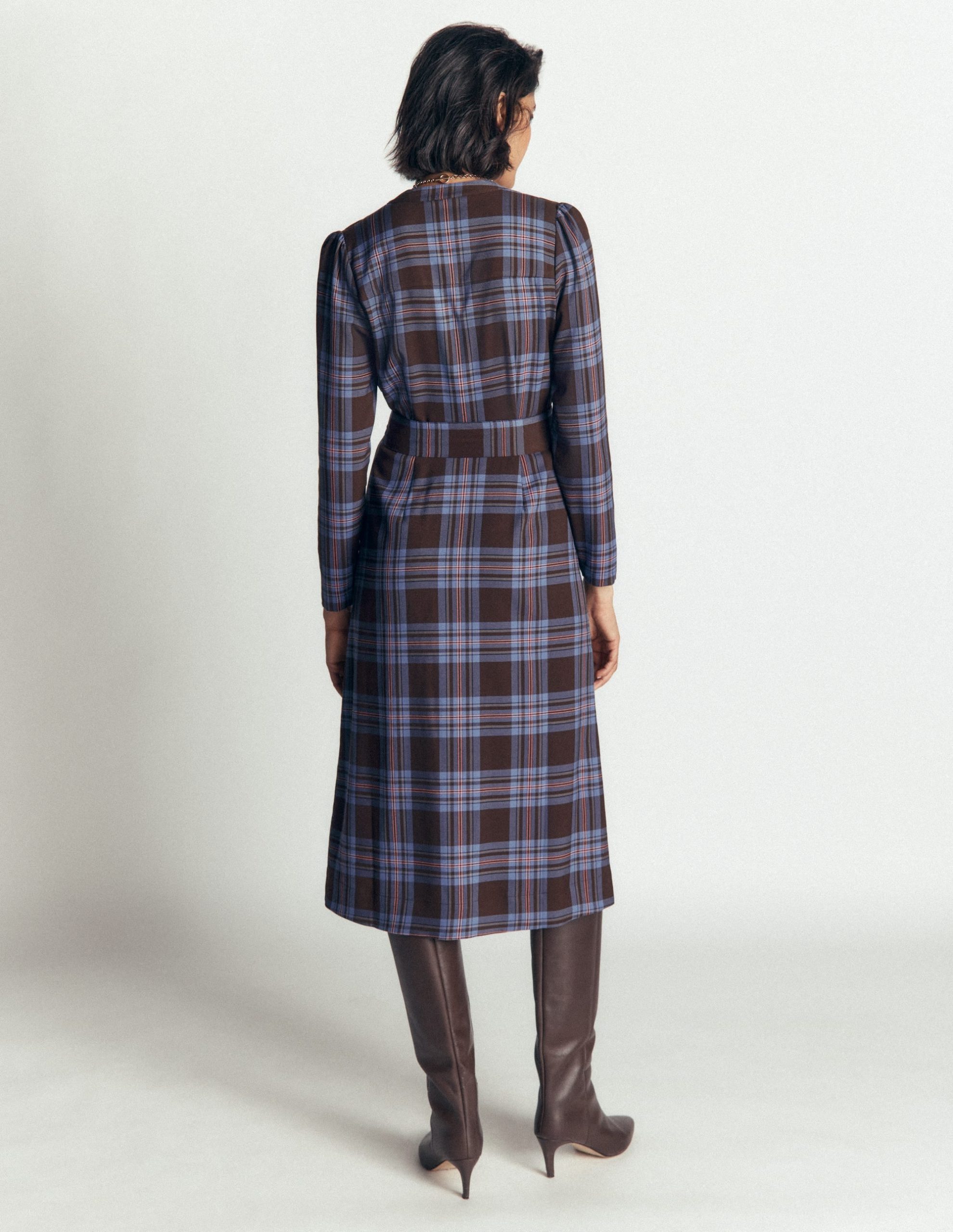 Louise Check Midi Shirt Dress-Brown. Blue and Pink Check - Image 3