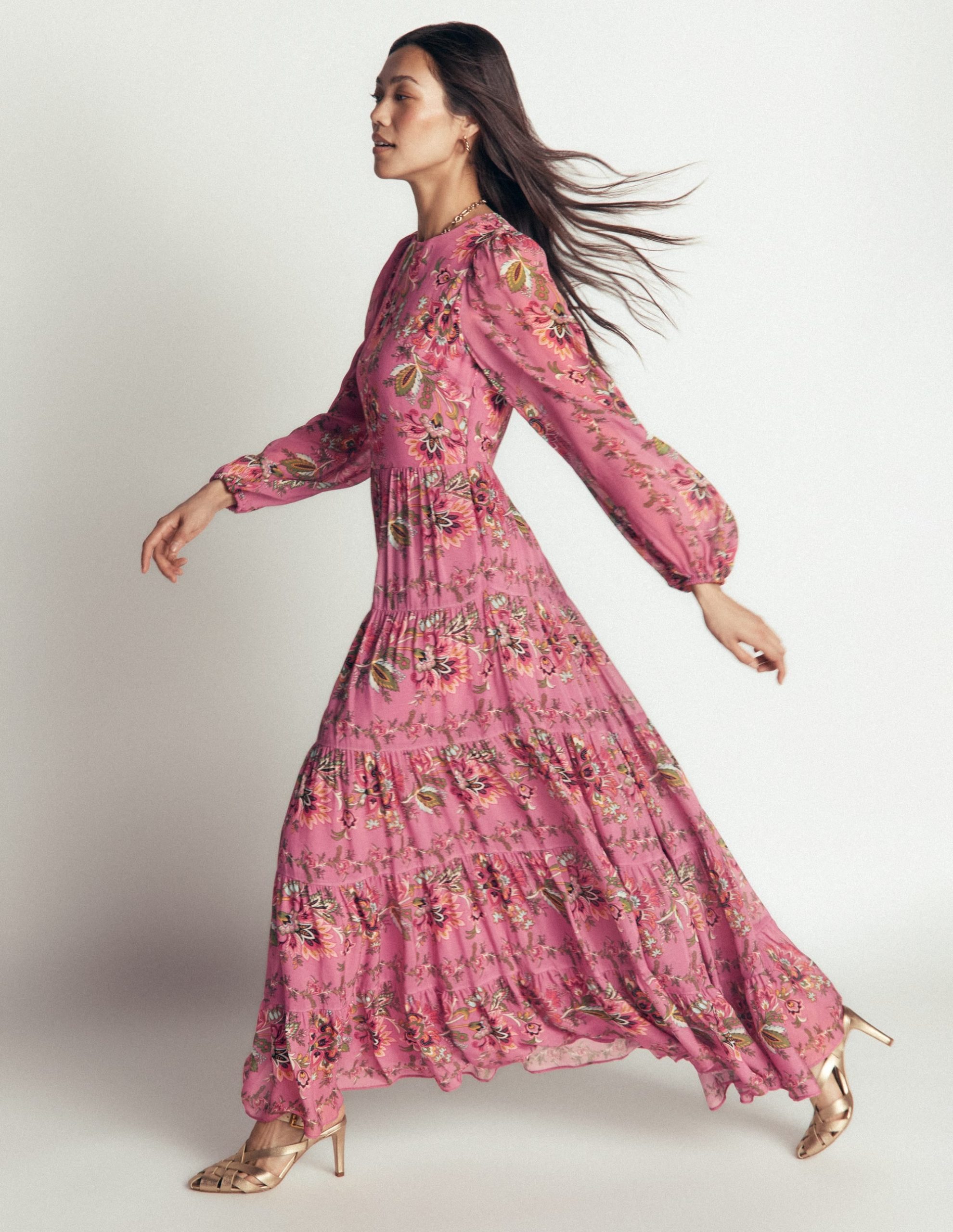 Multi Tiered Maxi Dress-Pink Heather. Frosted Flora - Image 2