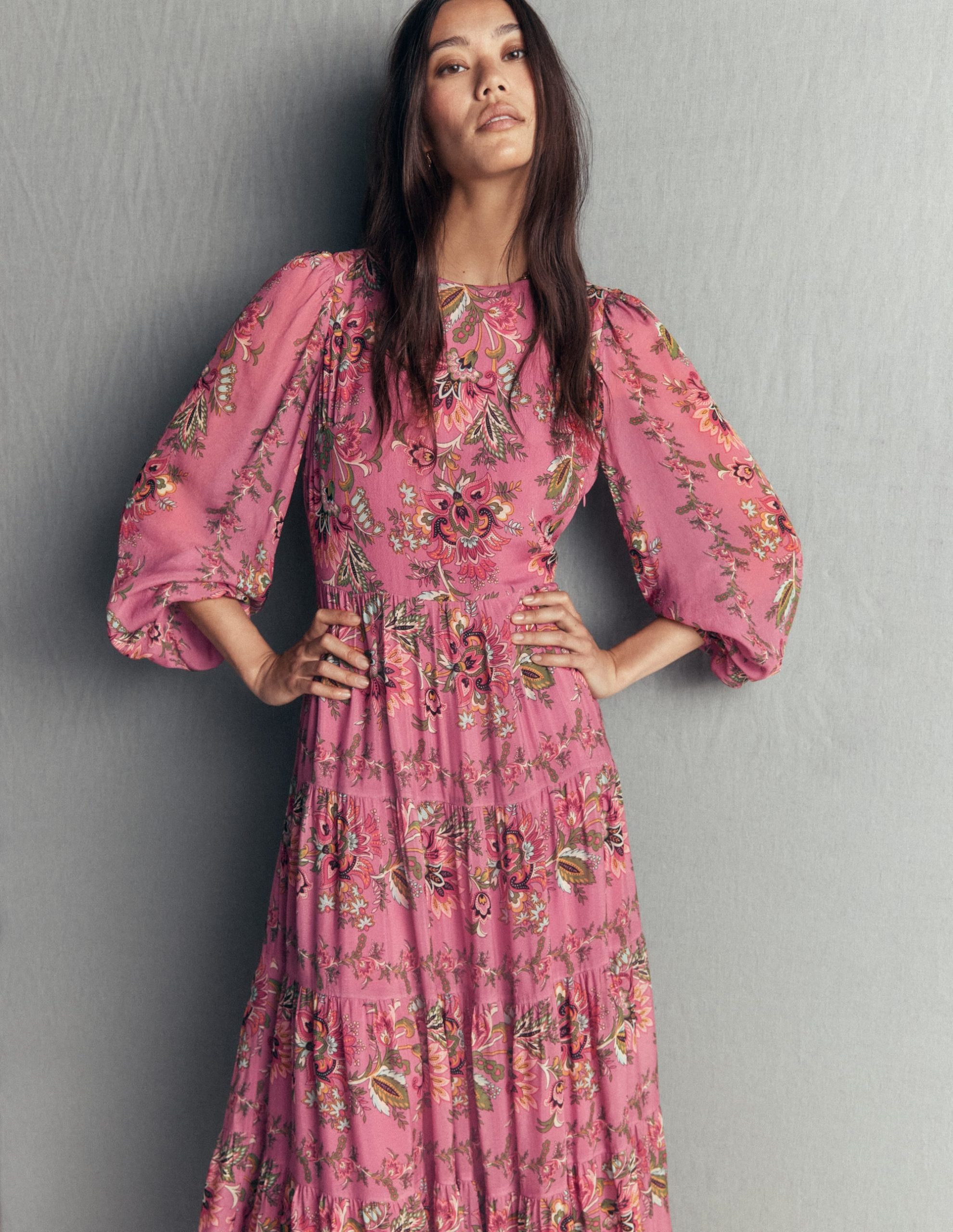 Multi Tiered Maxi Dress-Pink Heather. Frosted Flora - Image 3