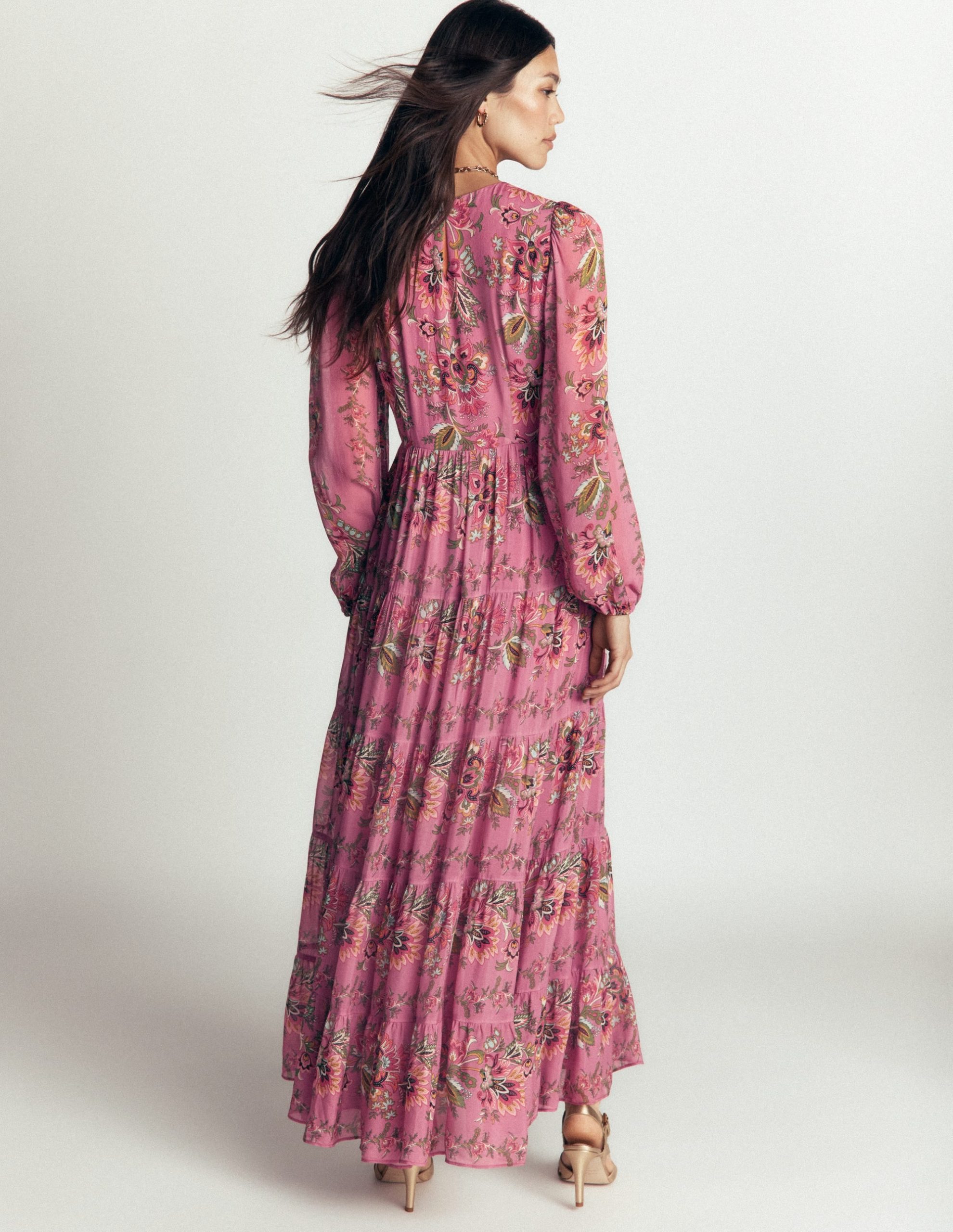 Multi Tiered Maxi Dress-Pink Heather. Frosted Flora - Image 4