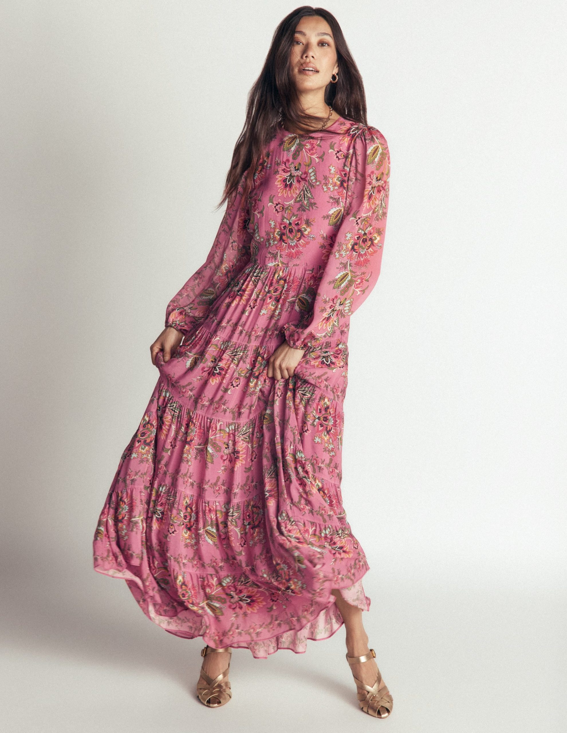 Multi Tiered Maxi Dress-Pink Heather. Frosted Flora - Image 5