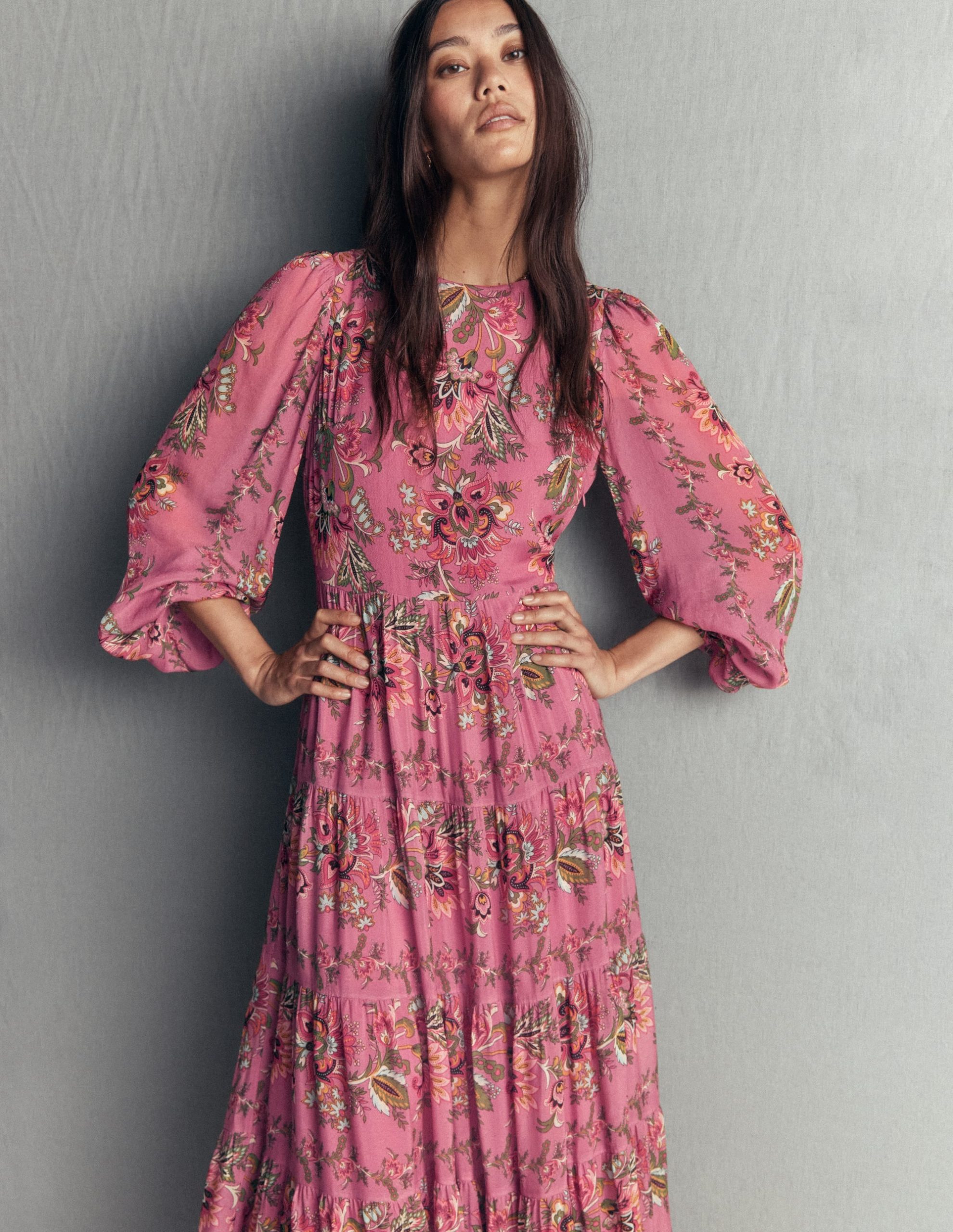 Multi Tiered Maxi Dress-Pink Heather. Frosted Flora - Image 6