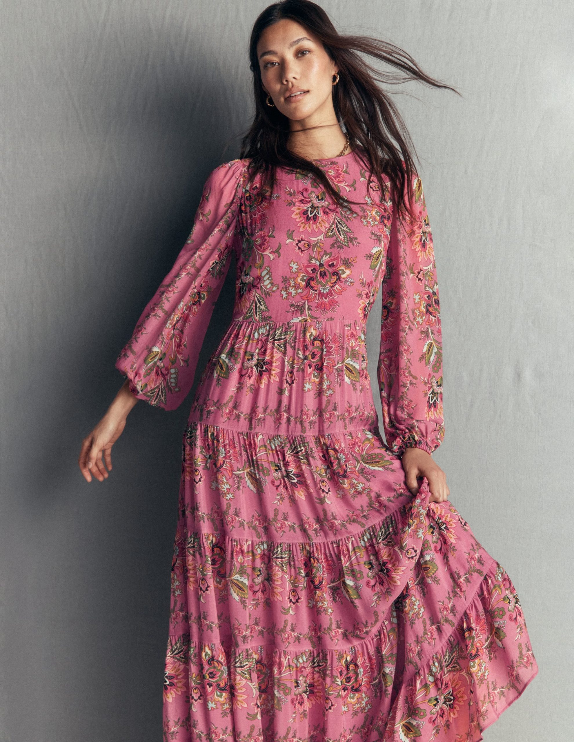 Multi Tiered Maxi Dress-Pink Heather. Frosted Flora - Image 7
